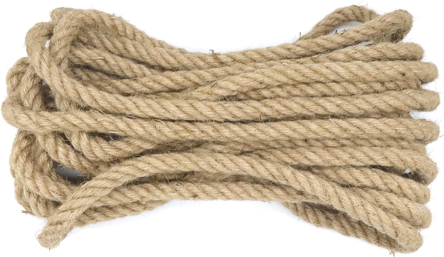 Twisted Jute Rope 3/4 Inch x 50 Ft, IMROPE Natural Jute Rope 4 Strands for DIY Arts Crafts, Garden, Home Decorating, Hammock