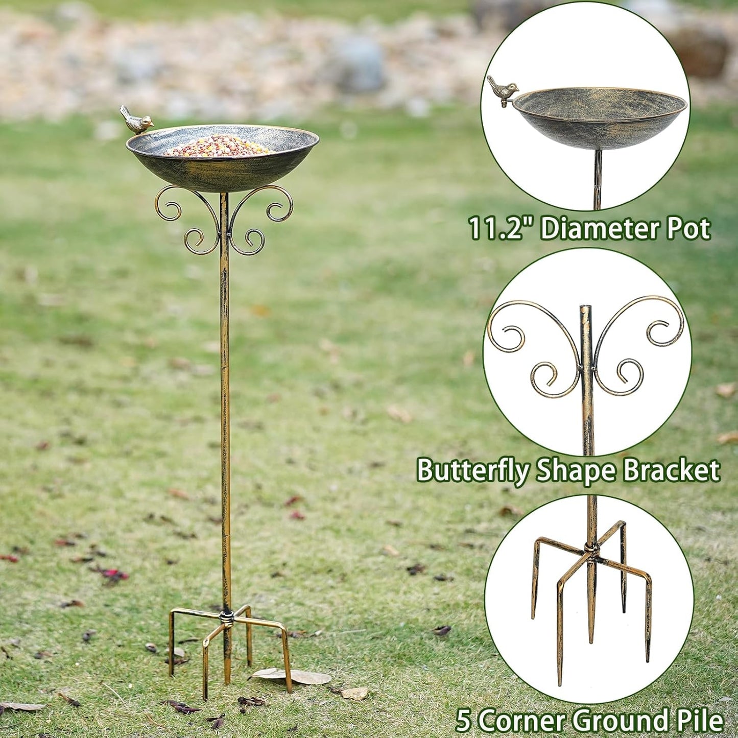 36" H Bird Bath for Outside,Metal Bird Bath,Bird Feeder with Metal Stake Garden Decor
