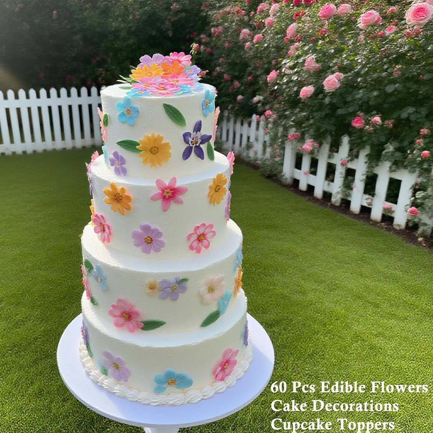 60 Pcs Edible Flowers Cupcake Toppers Cake Decorations Wafer Paper Hawaiian Flower Leaves Cake Decor for Wedding Birthday Parties