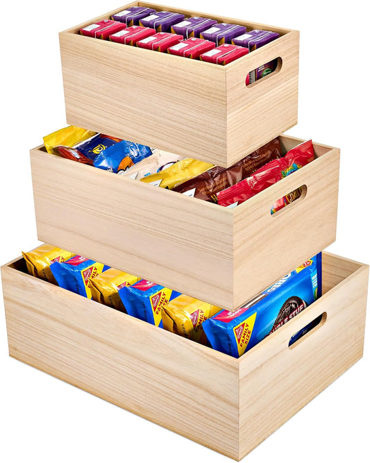 Sorbus Unfinished Wood Crates - Organizer Bins, Wooden Box for Pantry Organizer Storage, Closet, Arts & Crafts, Cabinet Organizers, Containers for Organizing (3 Pack)