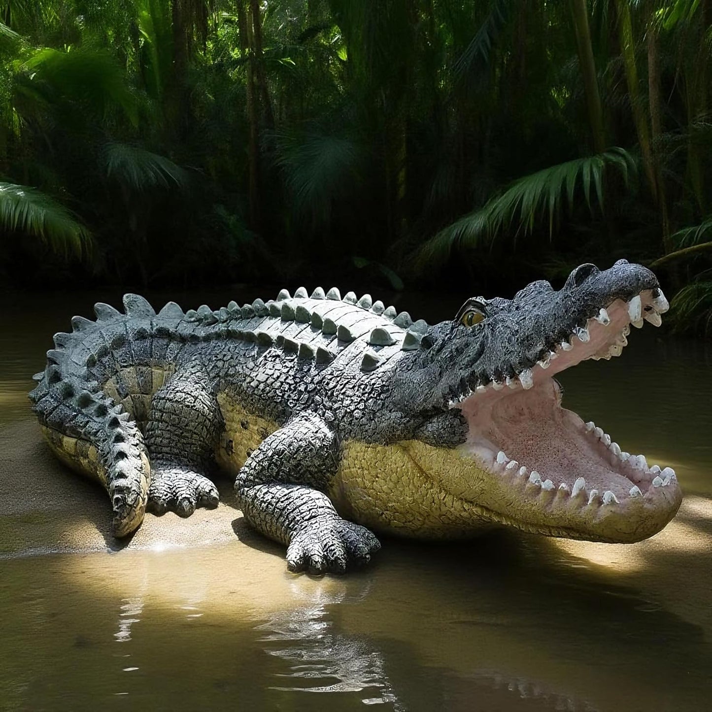 13 Inch Real Crocodile Statue - Garden Animal Sculptures & Statues, Alligator Decor for Lawn, Patio, Crocodile Coastal Beach Decor Perfect for Home Garden, Patio, Backyard