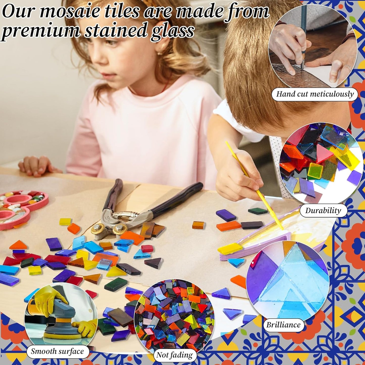 2400 Pcs Mosaic Tiles, Glass Mosaic Tiles for Crafts Bulk, Assorted Color Stained Mosaic Glass Pieces, Mosaic Supplies for Home Decoration, Art Crafts, DIY Projects, Transparent