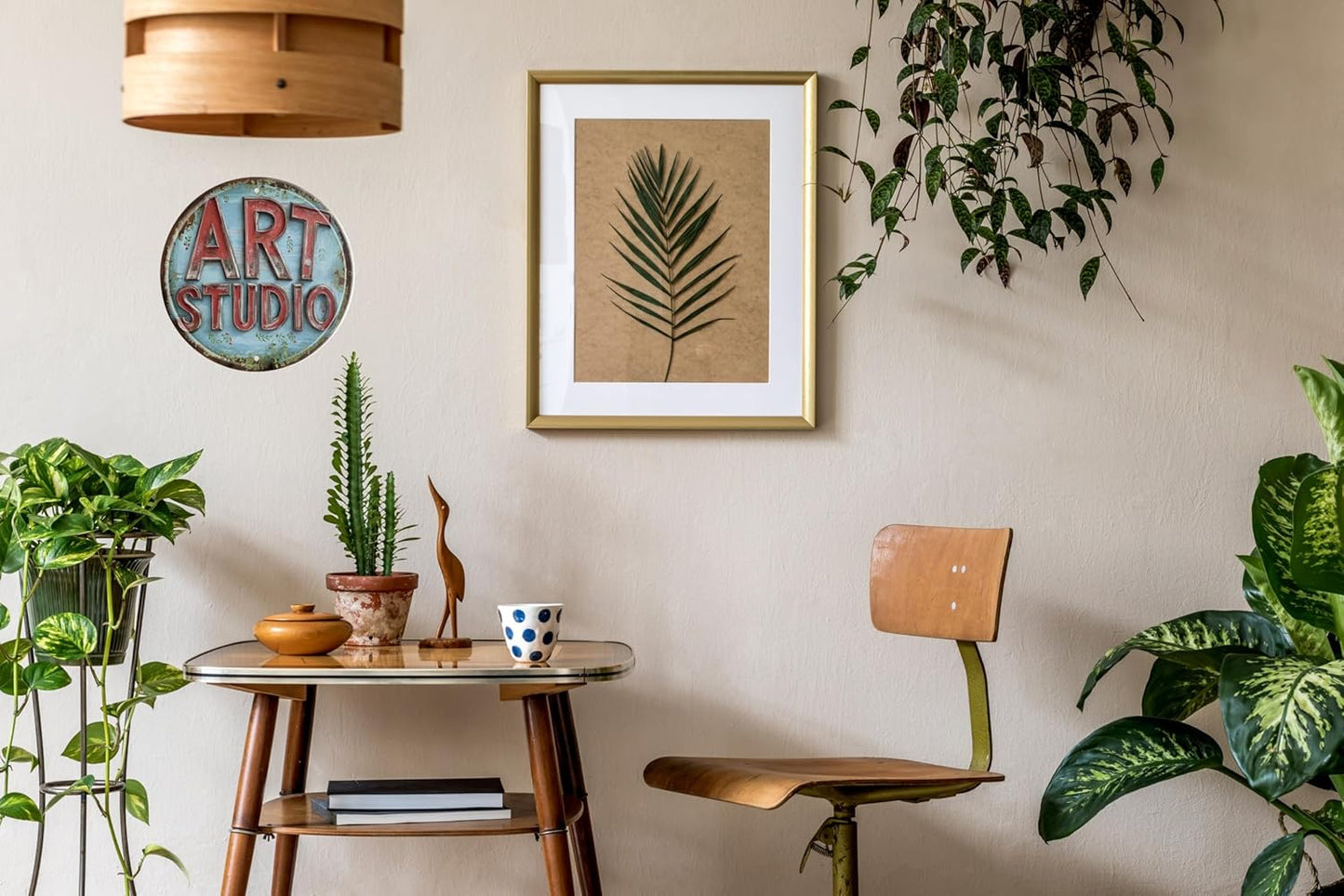 Rustic Art Studio Metal Tin Sign 8x8 In Vintage Round Wall Decor with Blue & Red for Office Bar Cafe Garage Bathroom Bedroom Decor