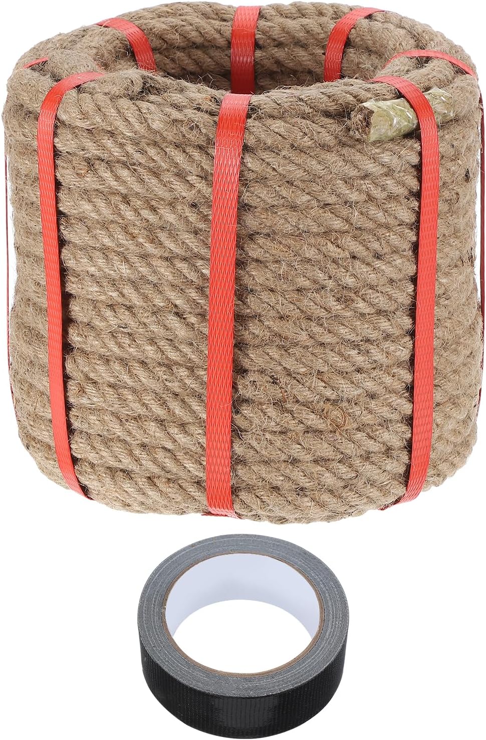 MECCANIXITY Jute Rope 0.5 Inch x 98ft, Thick Twine Rope Ropes Braided Jute Twine Natural Brown Burlap Cord String Heavy Twisted with Tape for Decorative Crafts Railing Swing Tug of War