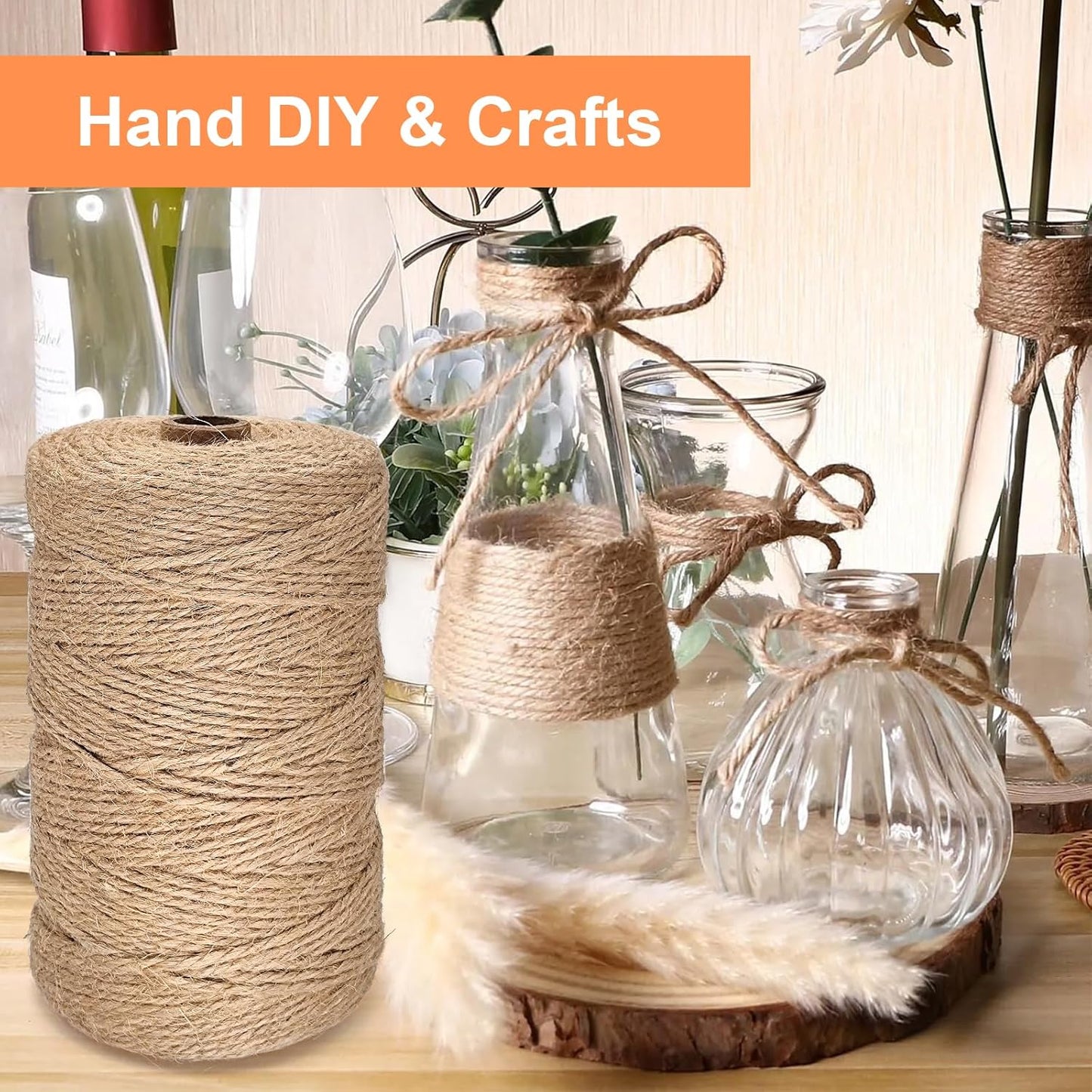 Twine String, 3mm 820FT Jute Rope for Handmade Arts Crafts Gift Wrapping, Burlap String for Gardening Climbing Plant, Hemp Cord for Halloween Christmas Wedding Decoration