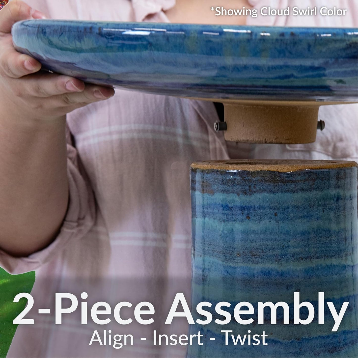 Sunnydaze 21" H Ceramic Bird Bath for Outside - Hand-Painted Outdoor Bird Bath Bowl, UV/Frost-Resistant Finish - Dusty Rose - Classic Pedestal