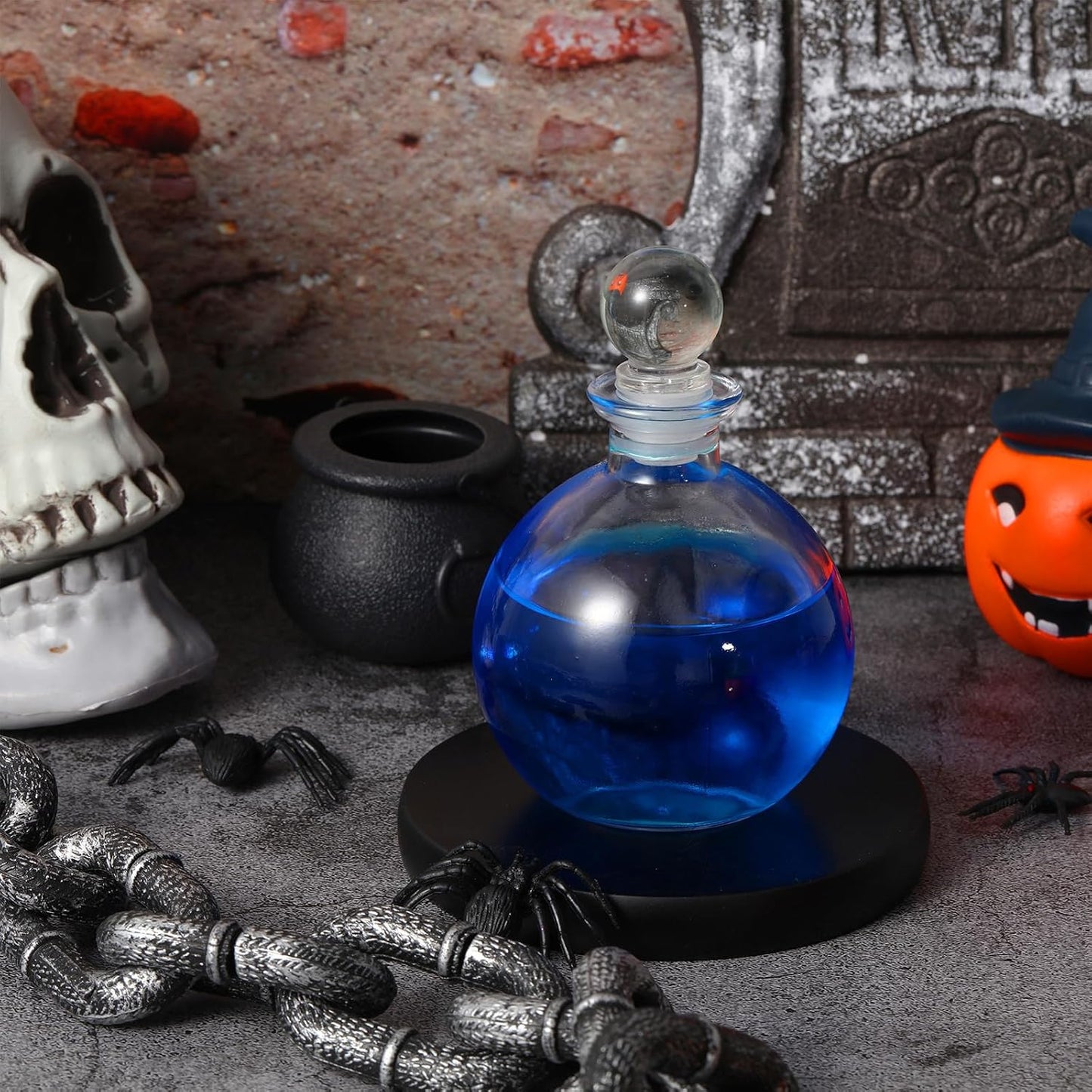 Tessco for you 12 Pcs Potion Bottles Round Glass Clear Potion Jars 8.5 oz Spherical Decorative Witch Bottles Wizard Stuff for Liquor Halloween Decoration DIY Art Crafts Gift (Stylish)