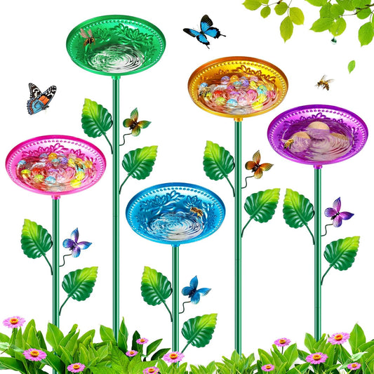 5 Pack Bee Watering Station, Bee Bath for Garden Metal Bee Butterfly Feeder, Colorful Flower Shape Bee Watering Cup Bowl Bee Waterer for Outdoor Outside Yard Decor Pollinator Watering
