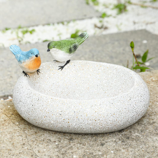 MUMTOP Bird Baths for Outdoors, Antique Outdoor Garden Bird Bath Resin Birdbath Bowl with Cute Birds Ornament for Outside Yard Table Decor