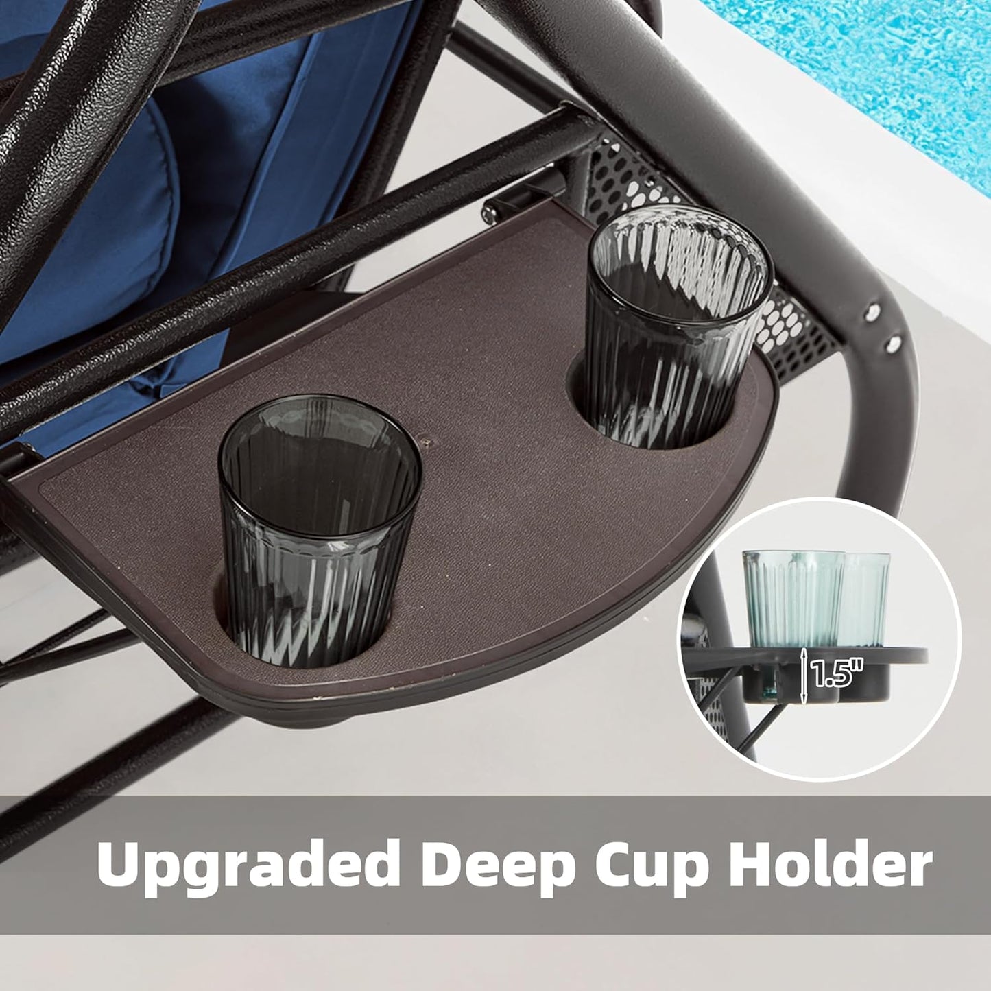 HOMREST 3 Seat Outdoor Porch Swing with Adjustable Canopy, Convertible Patio Swing Bed with Stand, Patio Glider Swing with Upgraded Cup Holder, Thicken Cushions ＆ Pillow for Backyard (Blue)