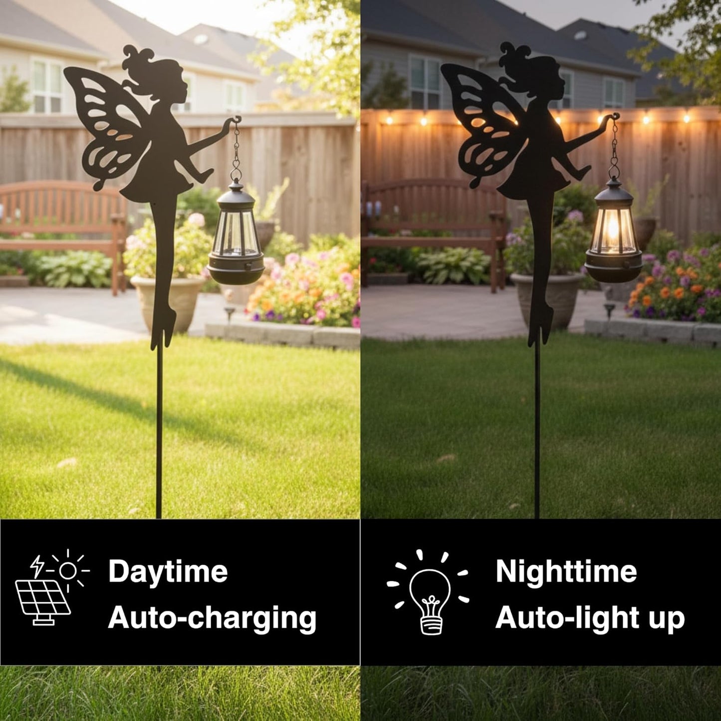 Fairy Garden Accessories Lawn Ornaments 1 Pair - Solar Lights Halloween Decorations Outdoor Garden Statue, Metal Stakes Decorative Figurines for Yard Decor, Patio (Type A Warm Lighting)