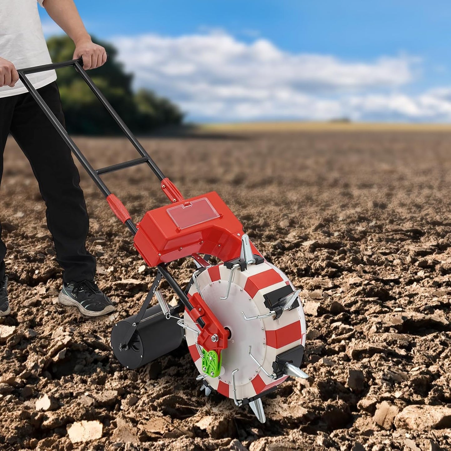 Manual Seeder,Garden Hand-Push Seeding Machine Walk-Behind Row Crop Planter Roller Seeding Hand Push Seeder for Soy Peanut Corn Cotton Soybean (7 Nozzles)