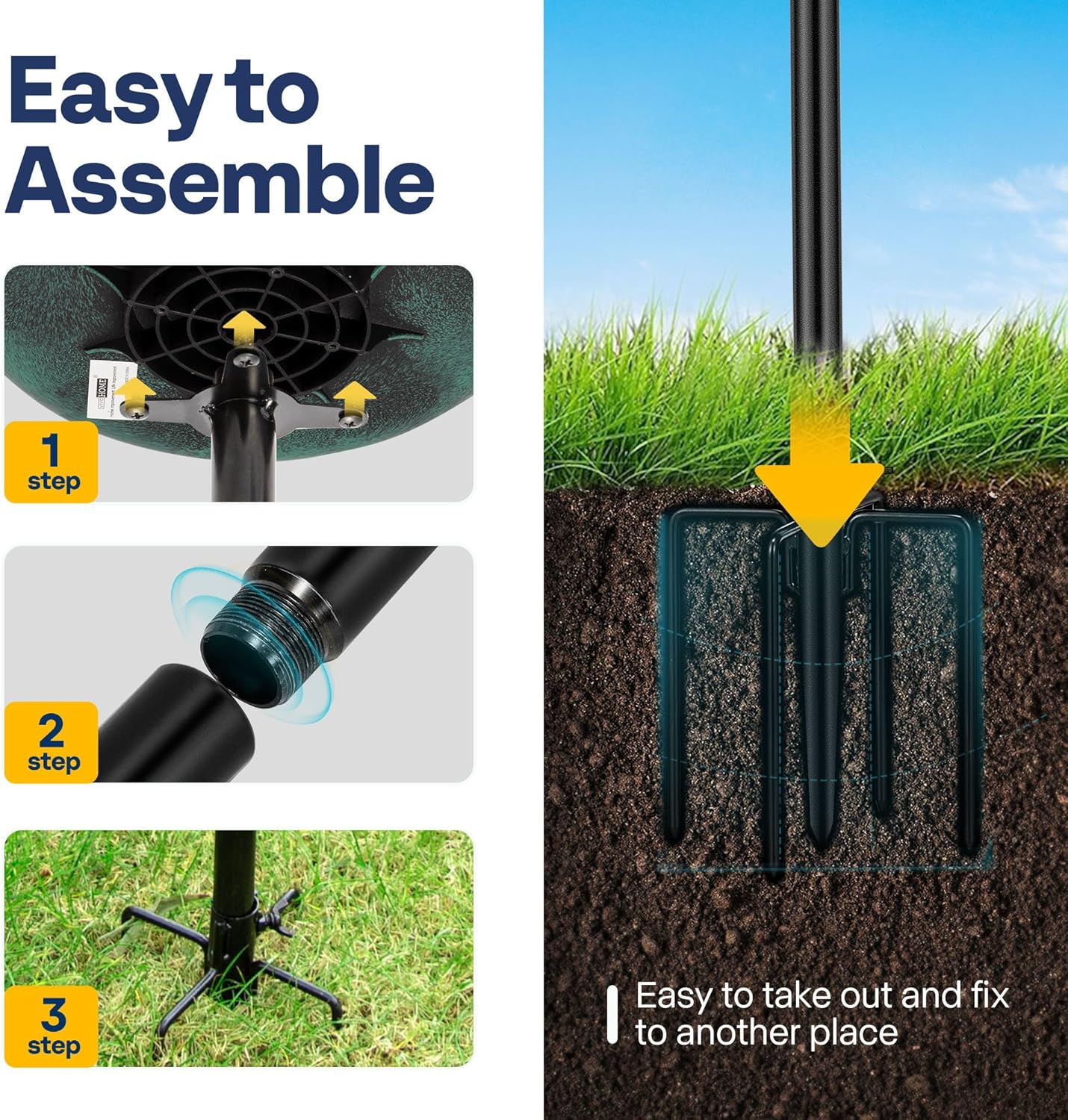 VIVOHOME Oval Polyresin Bird Bath Bowl with Solar Fountain, 29 Inch Height Outdoor Freestanding Birdfeeder with Metal Stake, Capacity 1.3 Gallons, 5-Pronged Base, Green