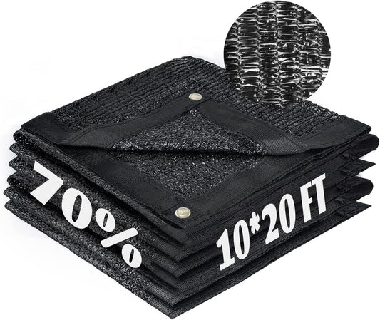 Cool Area 70% Sun Shade Cloth Mesh Tarp with Grommets for Plant Cover 10x20ft Patio Canopy Garden Pergola Greenhouse Car Barn Kennel Black