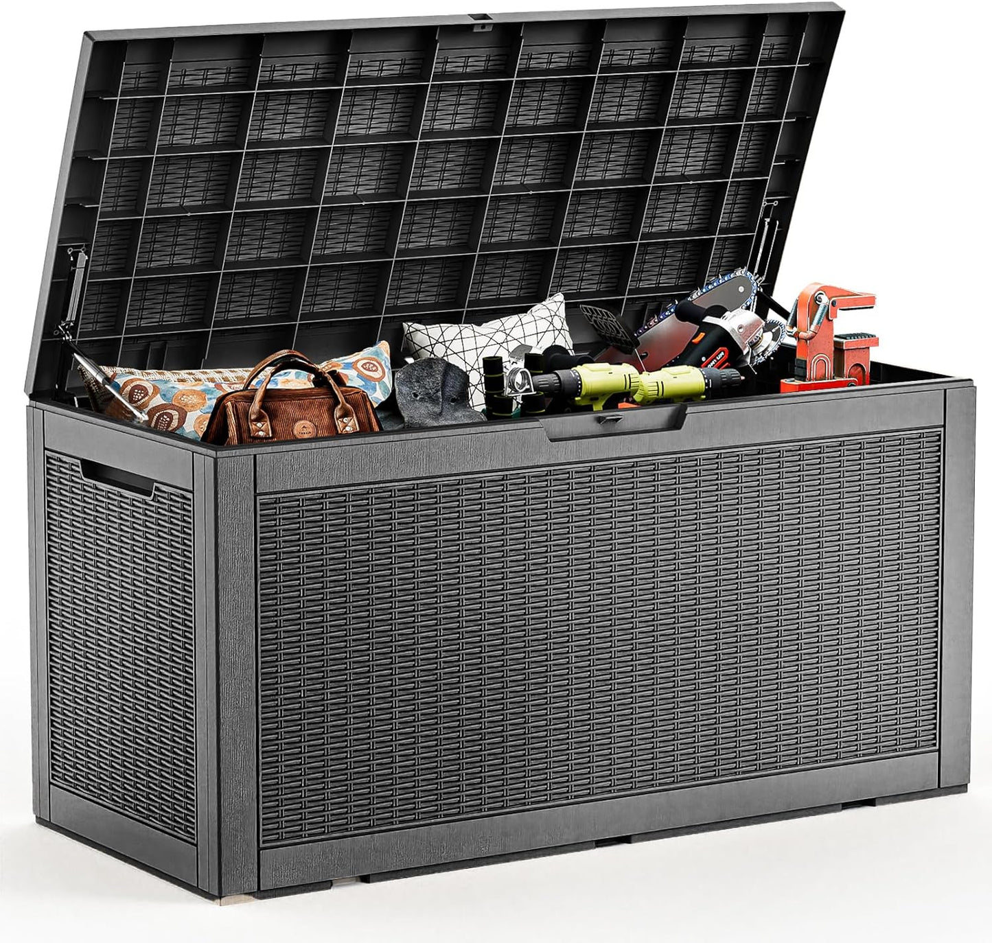 102 Gallon Outdoor Storage Box Waterproof, UV Resistant Resin Deck Box with Hydraulic Rod, Lockable Design and Enhanced Durability for Patio, Garden, and Poolside Use