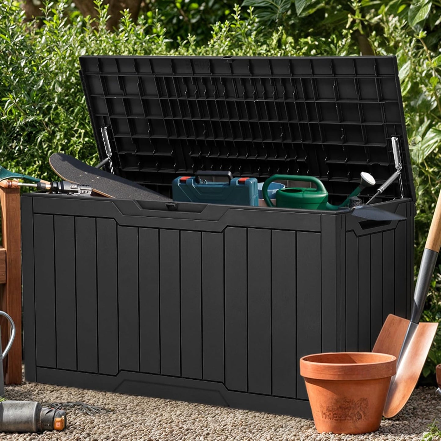 YITAHOME 100 Gallon Outdoor Storage Box, Large Water Resistant Resin Deck Box, Indoor Outdoor Lockable Storage Container for Patio, Garden, Cushions, Tools, Equipment (Black)