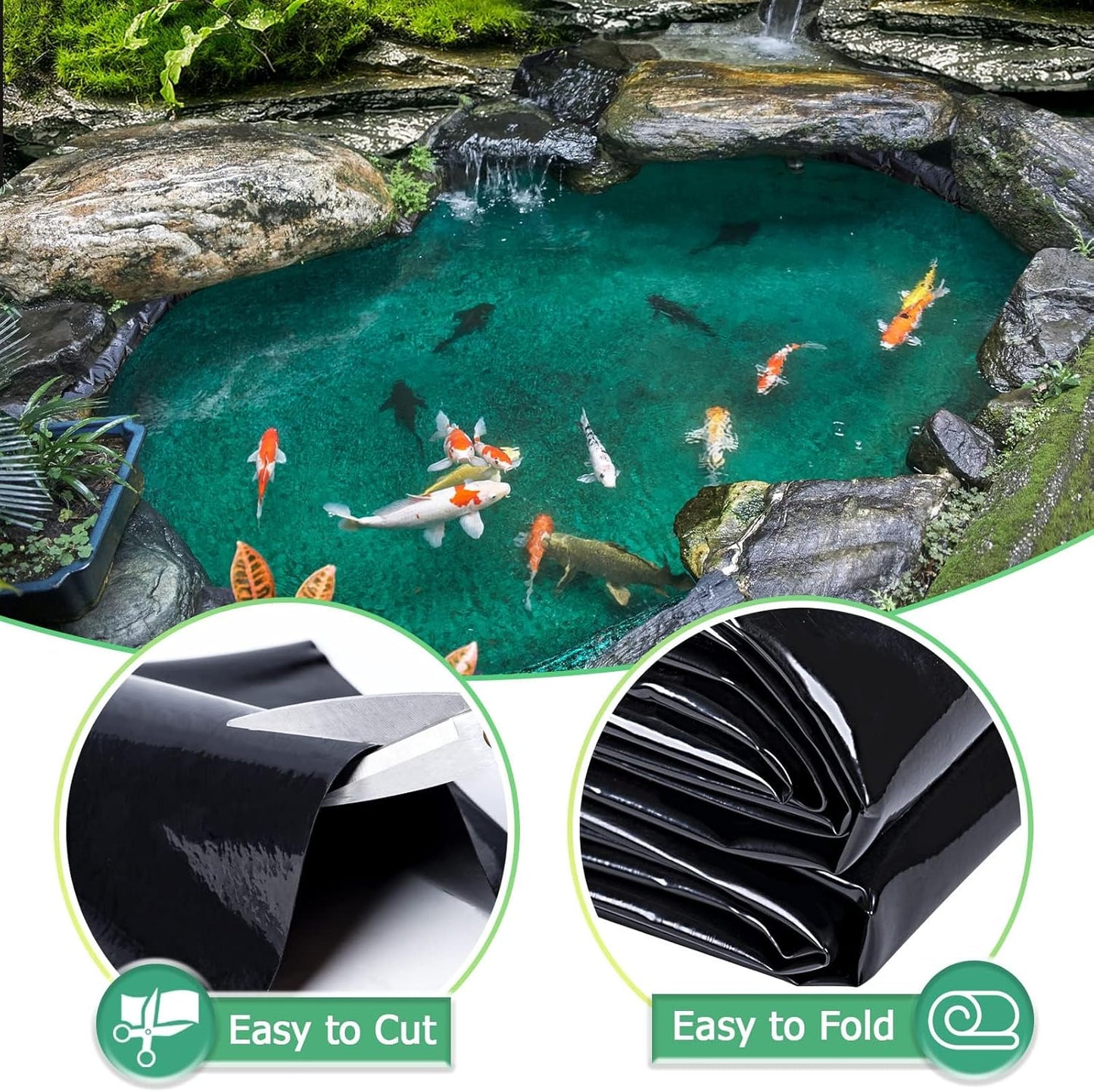 MYFAMIREA 20 FT x 25.2 FT Pond Liner, 20 Mil HDPE Pond Liner, Sun Resistant Preformed Easy Cutting Pond Liner Underlayment for Fish Koi Ponds, Garden Fountain, Waterfall Fish Pond
