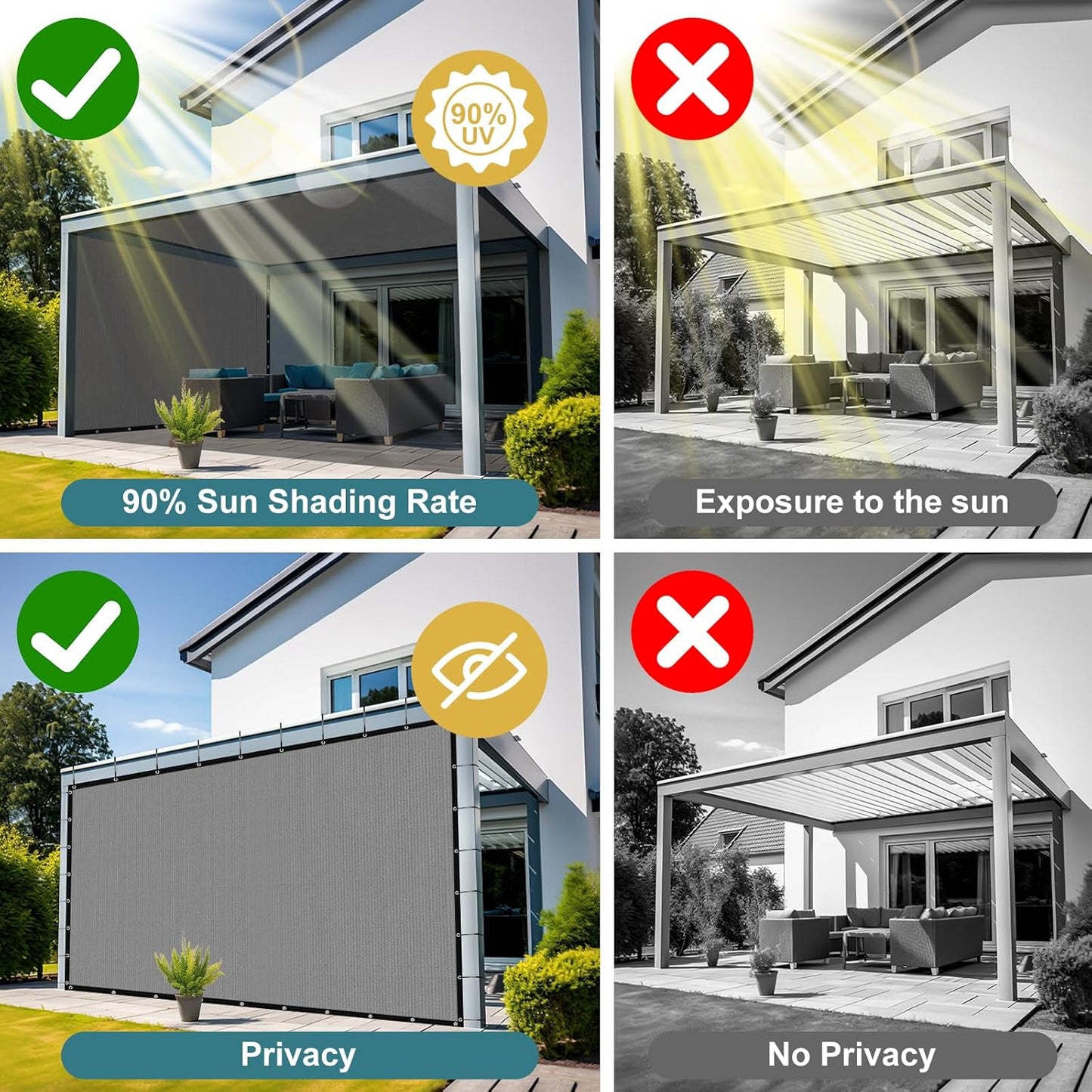 Shade&Beyond 90% Sun Shade Cloth with Grommets, 8' X 10' Pergola Shade Cover Canopy, Mesh Tarp Sun Screens for Patio, Outdoor, Garden, Backyard, Light Gray