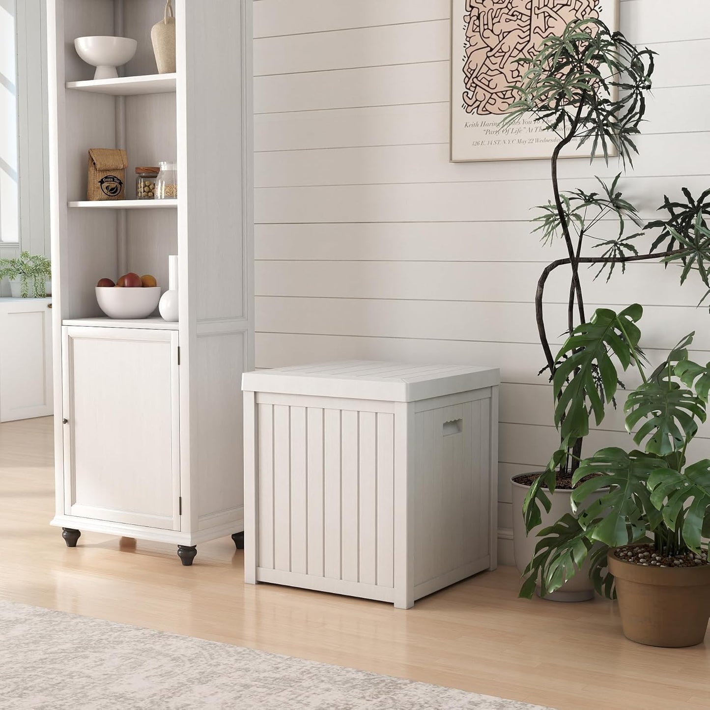 Deck Box, 51 Gallon Front Porch Package Bin Delivery Box for Outside, Small Patio Outdoor Storage Boxes Waterproof, UV Resistant Plastic Resin Pool Storage Bins with lids, White