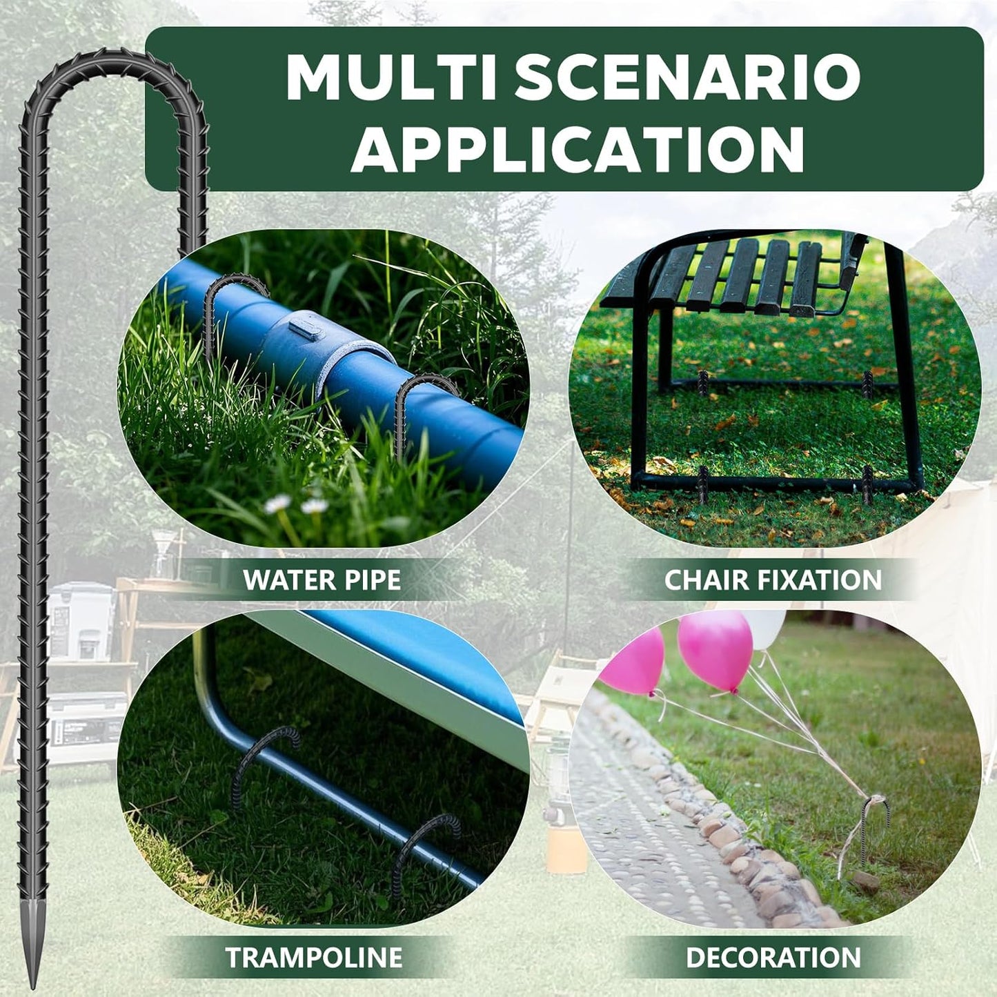 30 Pieces 12 Inch Long 1/4In Diameter Heavy Duty J Hooks,Heavy Duty Rebar Metal Fence Ground Garden Tent Stakes,Ground Spikes Anchors for Fencing,Outdoor Chicken Wire Trellis Stakes,Anti-Rust Black