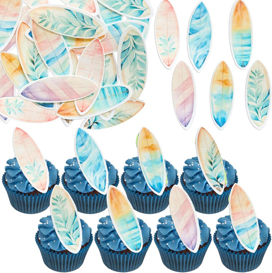 Ephlyn 54Pcs Edible Surfboard Cupcake Toppers Wafer Paper Surfboard Mini Accents for Swimming Pool Summer Beach Party Luau Birthday Baby Shower Party Supplies Blue Pink Yellow