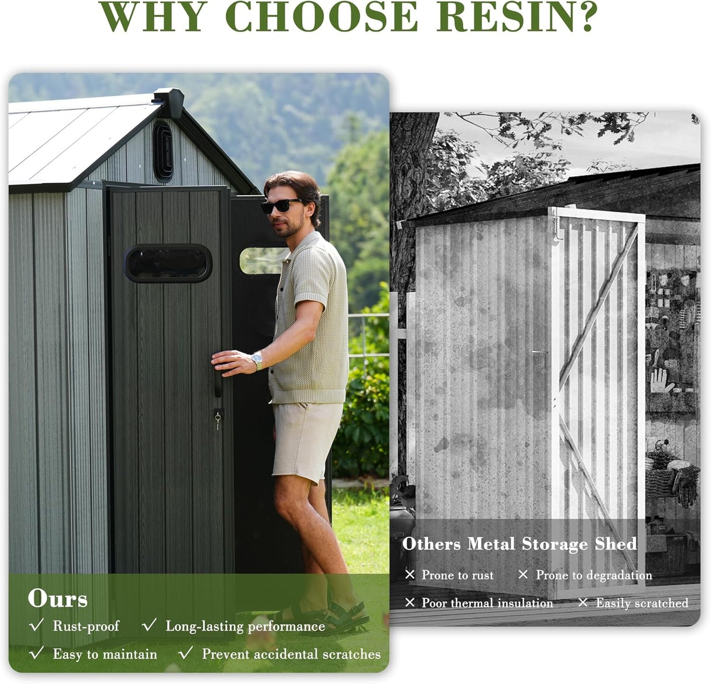 Domi 6x6FT Outdoor Resin Storage Shed with Transparent Windows & Louvered Vents, Plastic Tool Shed with Double Lockable Doors & Gable Roof, Outside Garden Shed for Backyard, Patio, Lawn, Grey