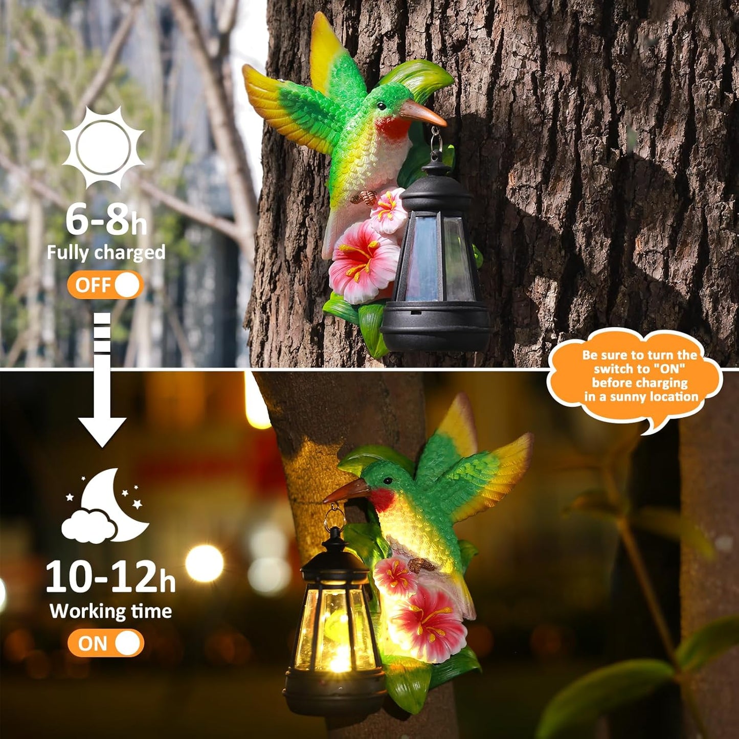Solar Garden Outdoor Decor Hummingbird Statues, Hummingbird Solar Lights Garden Decor for Outside Yard Tree Wall Gate Balcony, Unique Gifts for Women Mom