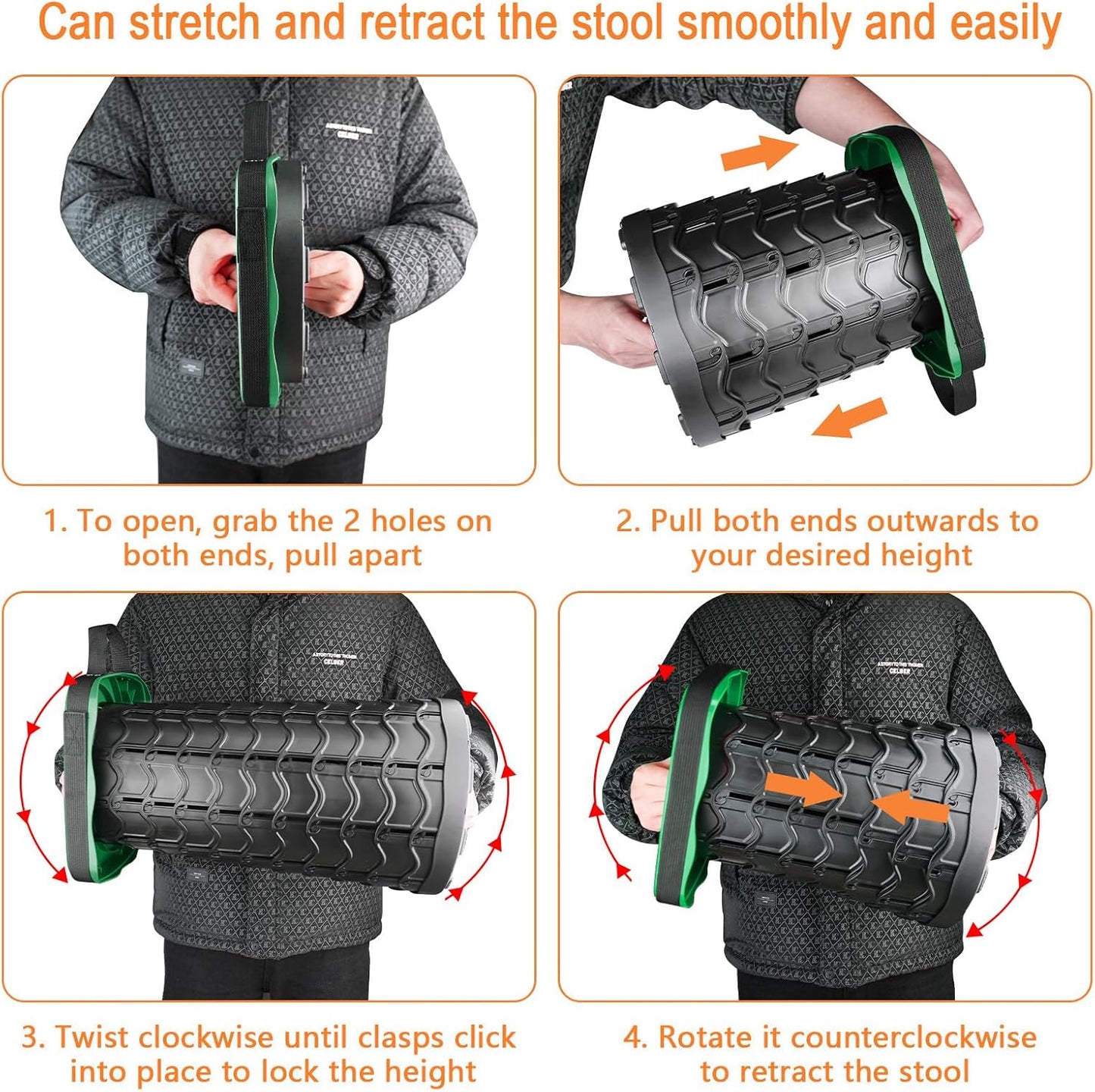Boreeman Upgraded Collapsible Stool, Square Portable Stool, Lightweight Yet More Sturdy with Load Capacity 400lbs, Perfect for Camping Fishing Hiking BBQ (Square Army Green)
