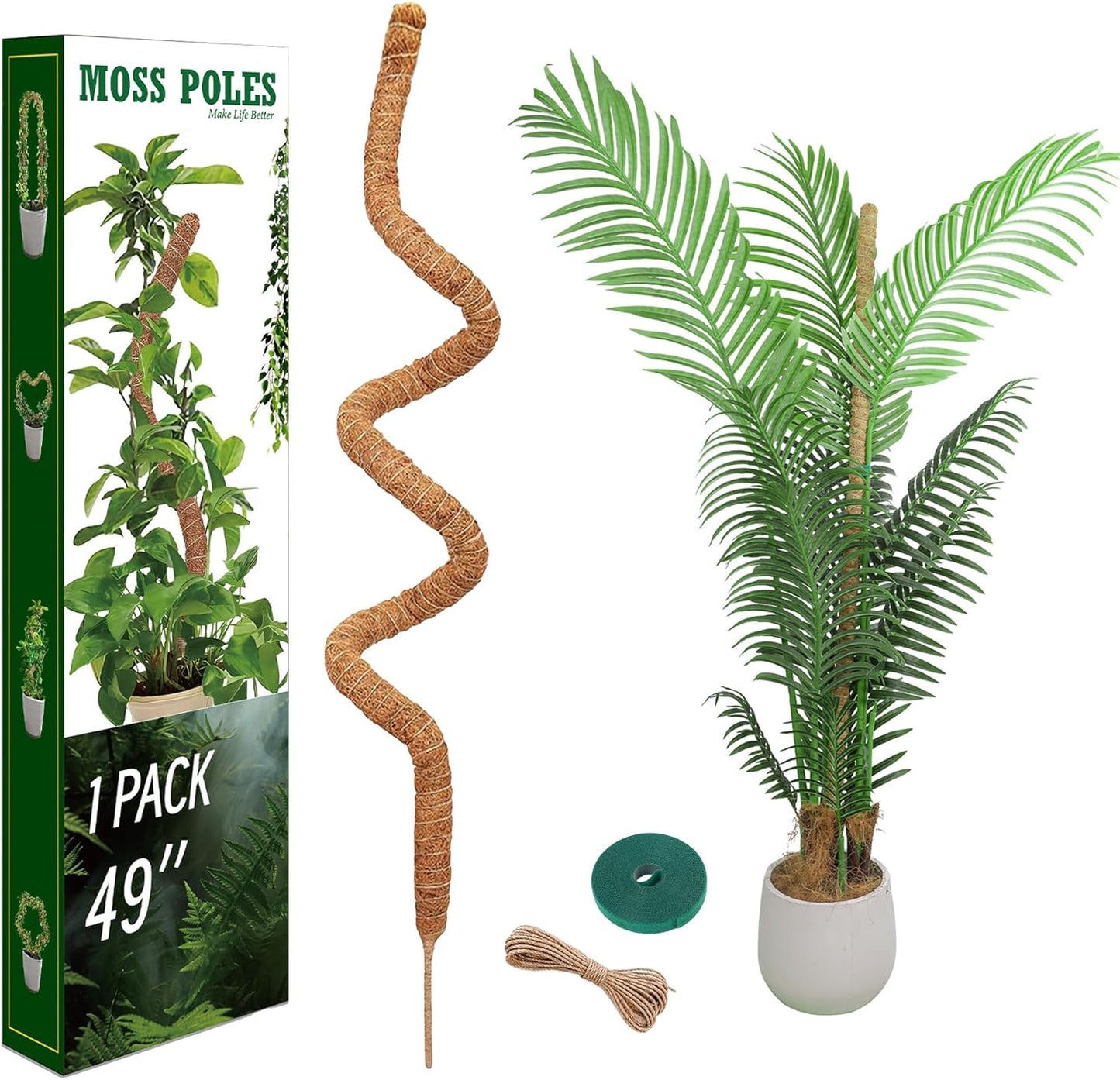 49'' Monstera Plant Support, LveSunny Bendable Moss Pole for Plants Indoor, Large Moss Pole for Climbing Plant, Coco Coir Pole, Fishbone Plant Stakes