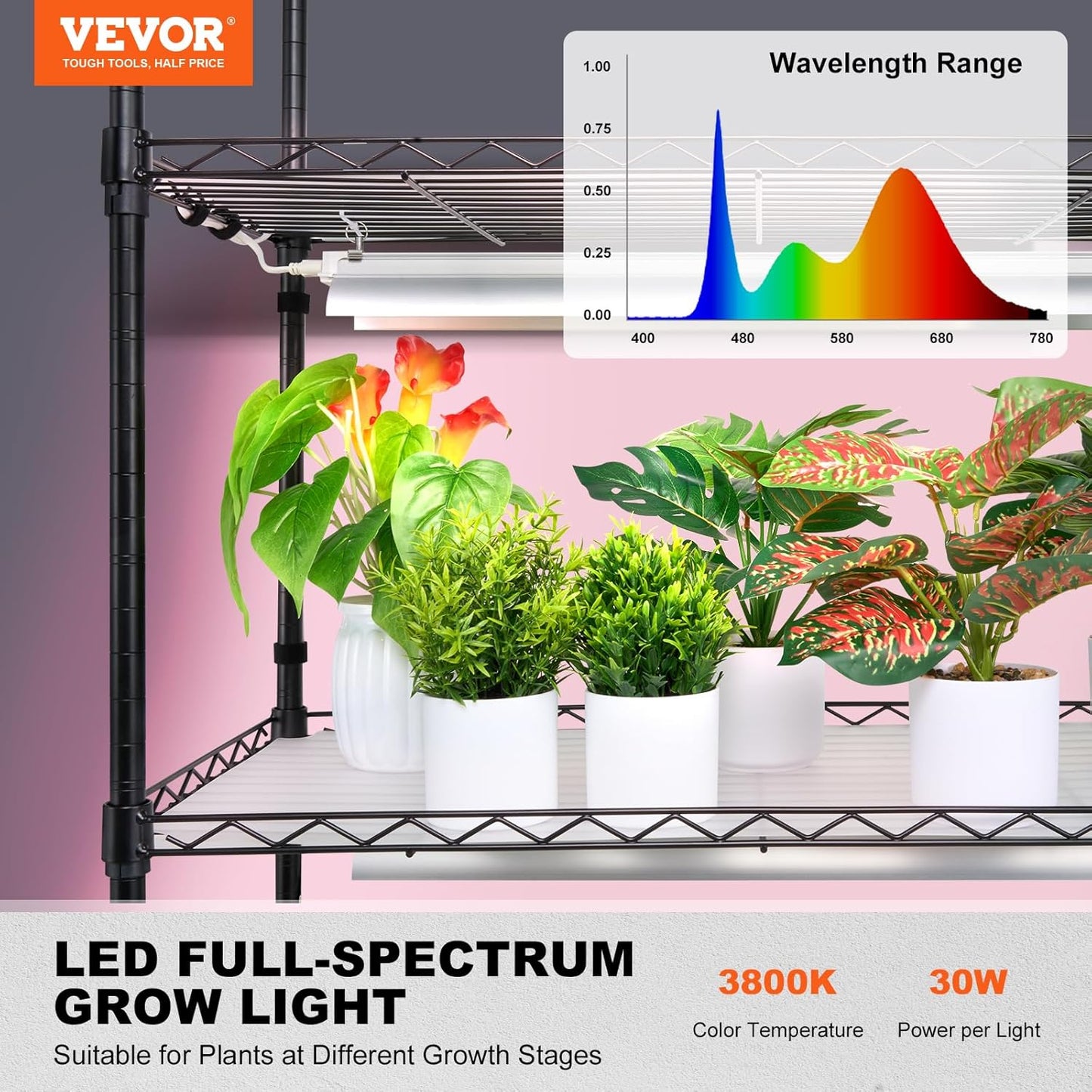 VEVOR Plant Stand with Grow Light, 6-Tier Large Tall Plant Shelf with 150W Full Spectrum Grow Light, Indoor LED Plant Light with Timer and Wheel for Seed Starting 35.4" L x 13.8" W x 70.9" H