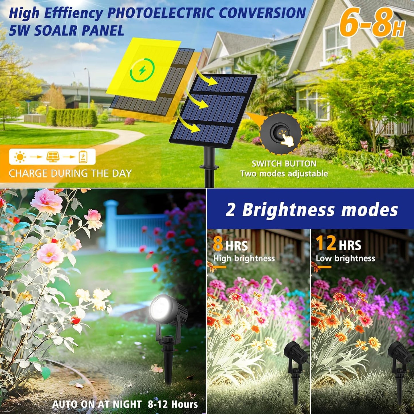 T-SUNUS Halloween Solar Garden Spotlight Outdoor 6-in-1 White Landscape Spot Lights IP65 Waterproof Separated Panel Dusk to Dawn 6000K Spotlights for Christmas Tree Yard Driveway Pathway Porch Walkway