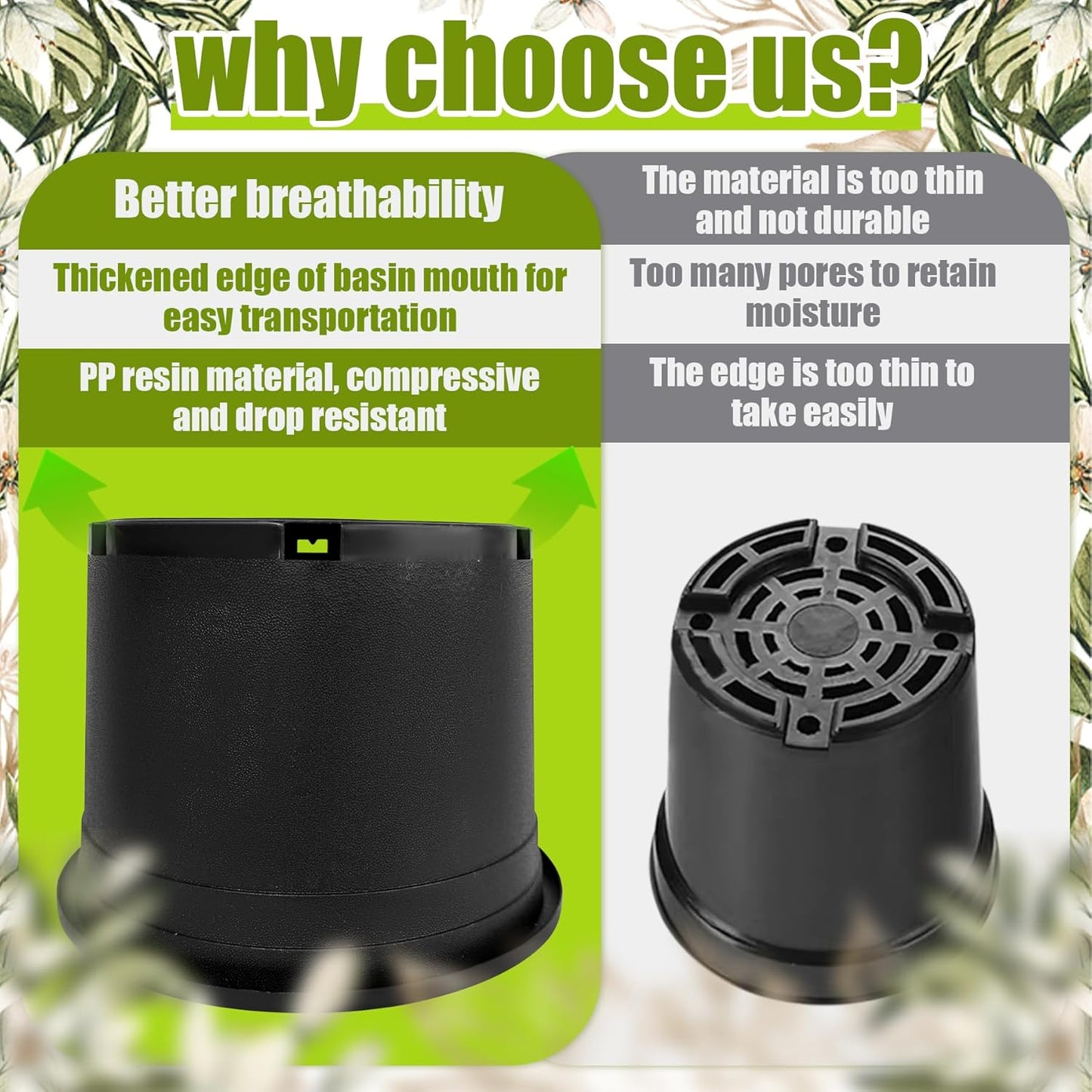 5 Gallon Nursery Pots Plastic Container Injection Molded Pot for Plants Flexible with Drainage Holes Suitable for Plants Soil Growers or Hydroponics Black 10 Pcs