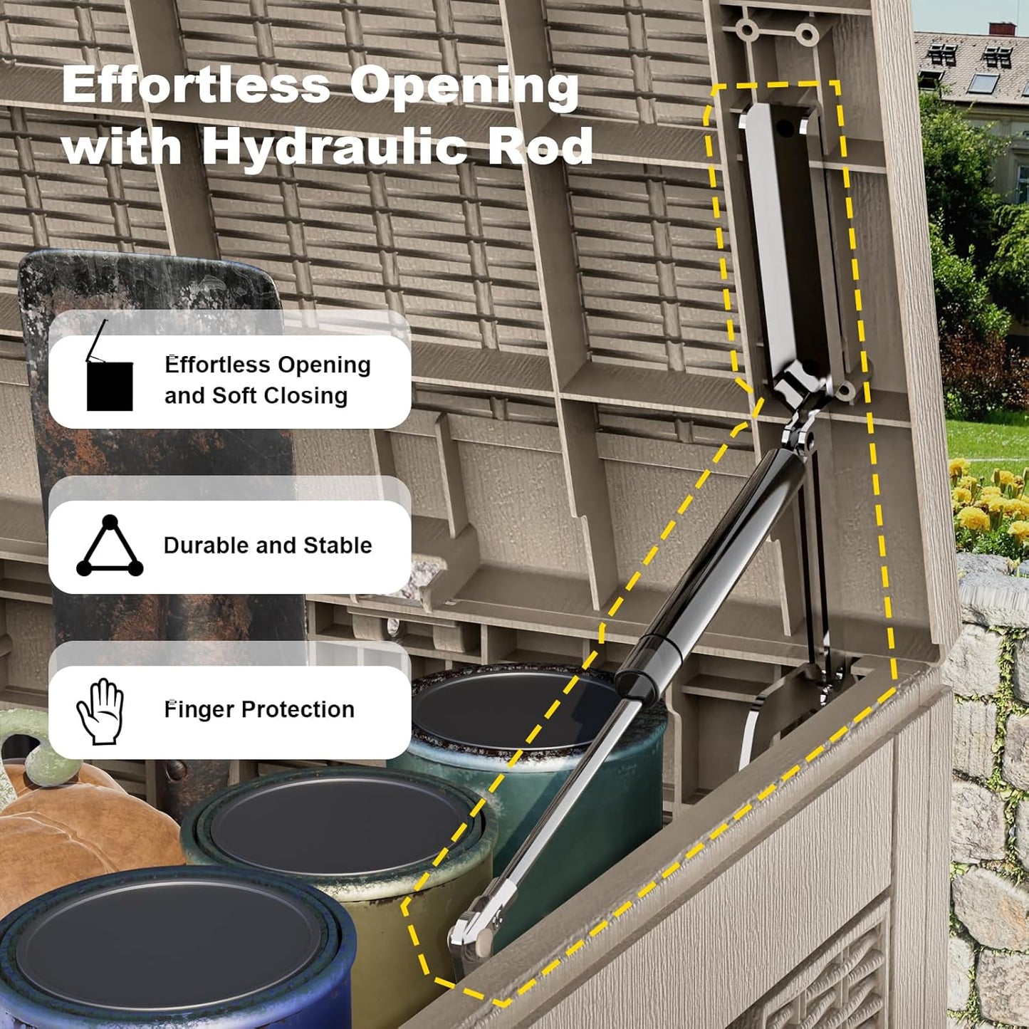 100 Gallon Waterproof Outdoor Storage Box,Resin Deck Box,Lockable Outside Storage Box Container for Patio Furniure,Garden,Pool Tools (100 Gallon,Grey pattern)