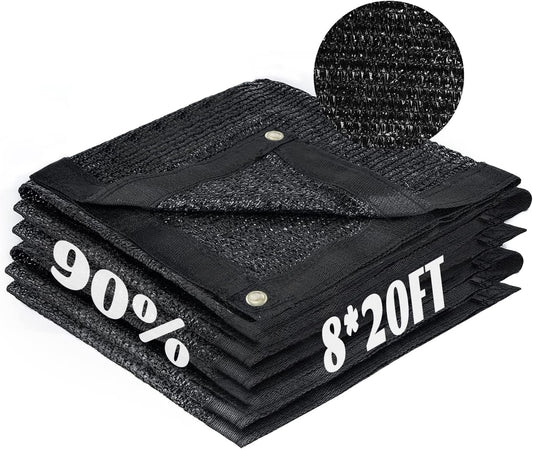 Cool Area 90% Sun Shade Cloth Mesh Tarp with Grommets for Plant Cover 8x20ft Patio Canopy Garden Pergola Blackhouse Car Barn Kennel Black