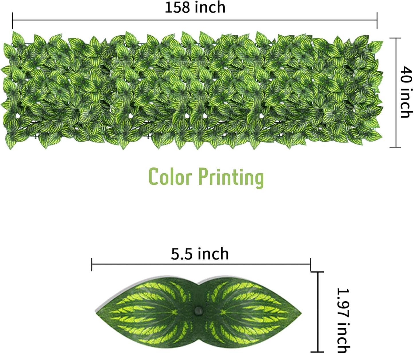 Artificial Ivy Privacy Fence Screen, 39.4x157.5 inch Artificial Faux Ivy Hedge, Expandable Faux Privacy Fence with 80 pcs Zip Ties Decoration for Outdoor Garden, Color Printing Watermelon Leaves