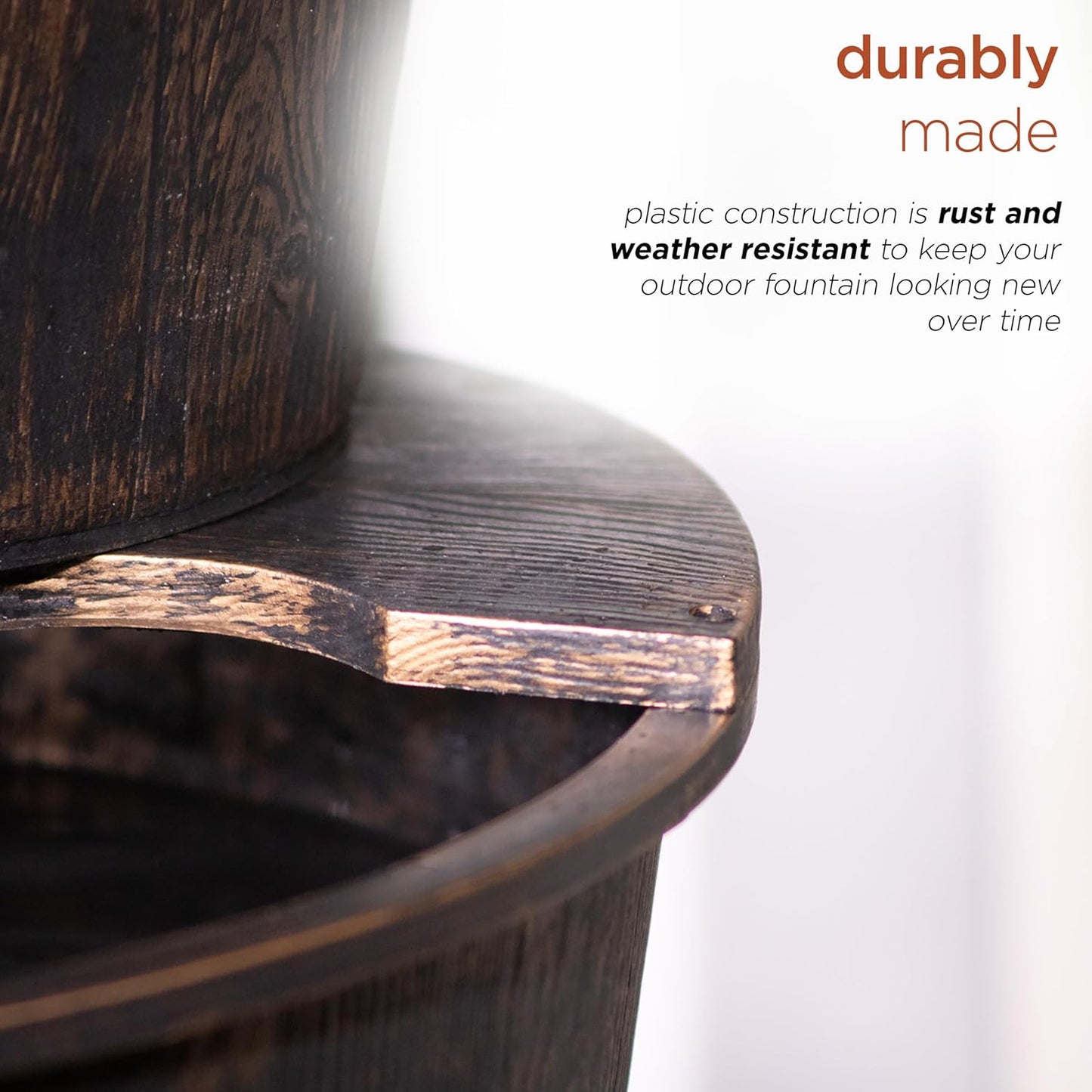 Alpine Corporation TEC234BR Outdoor Floor Tiered Rustic Pump and Barrel Water Fountain, Old-Fashioned Waterfall, 40", Brown