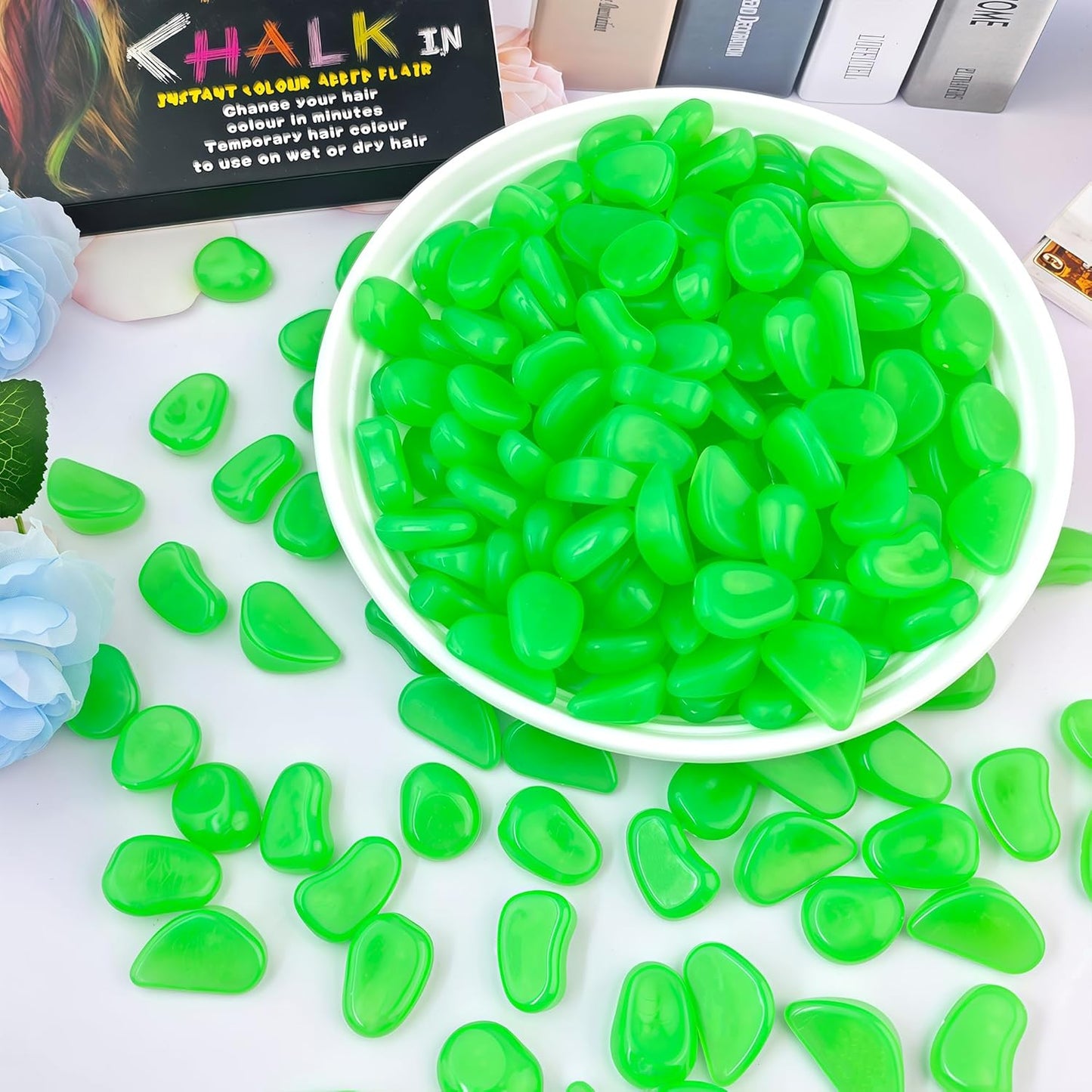 2.1LB 25-27mm Green Glow in The Dark Rocks Outdoor Decorative Stones Luminous Pebbles Glow Stones for Patio Landscaping Walkway Driveway Large Glowing Stones Garden Stones