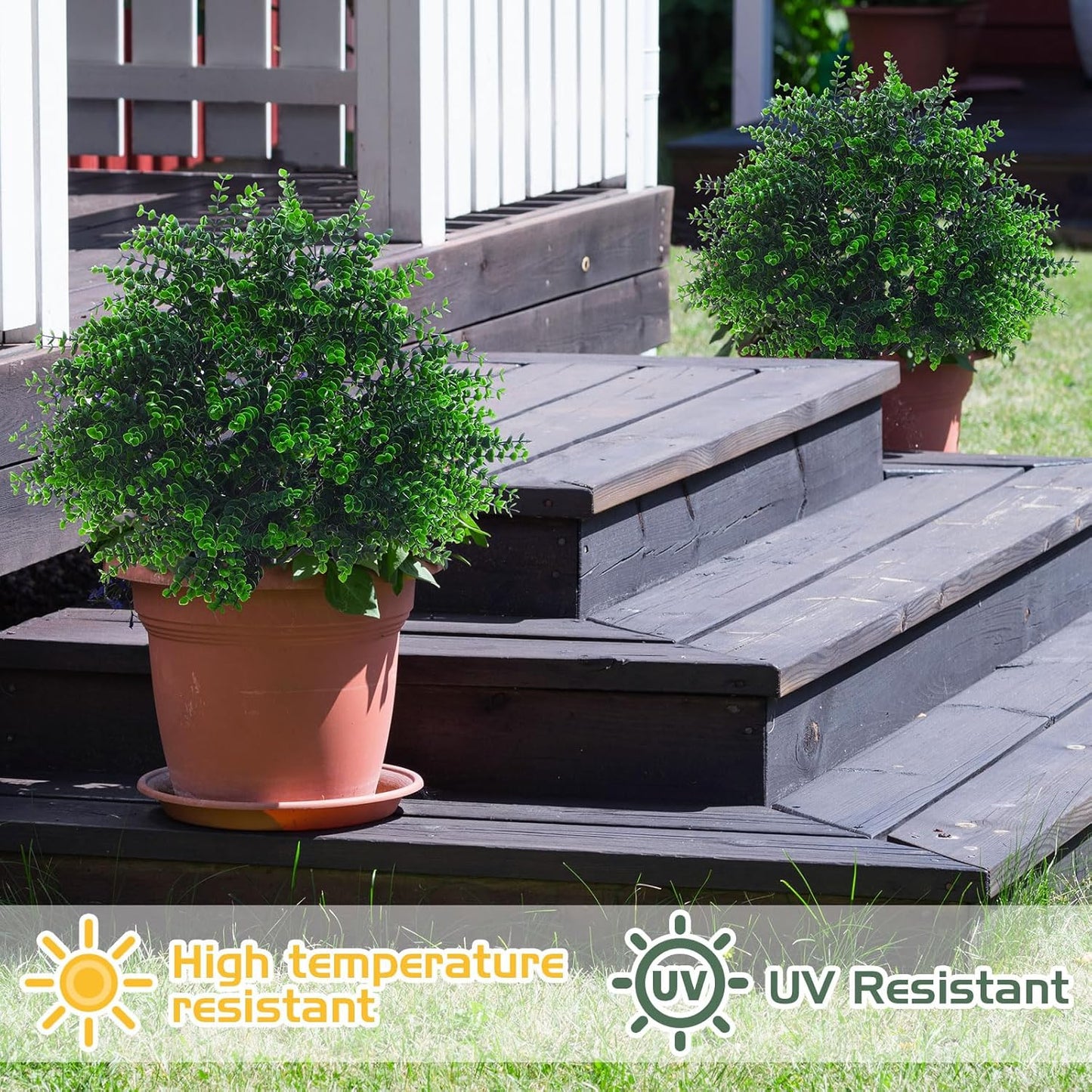 Yunlly 10 Pcs 18 Inch Artificial Boxwood Ball Topiary Tree Fake Outdoor Plants Bush, UV Resistance Faux Shrubs with Spike Realistic Greenery Potted for Indoor Garden Yard Porch Patio Decor (Green)