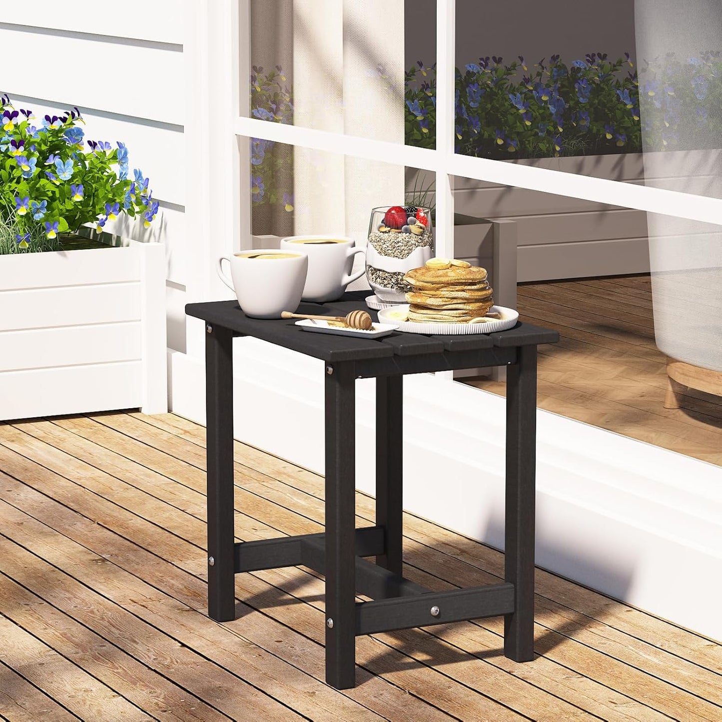 Adirondack Outdoor Side Table, Weather-Resistant/Easy Maintenance Patio Side Table for Backyard, Pool & Porch, Durable & Stylish Patio End Table, Black