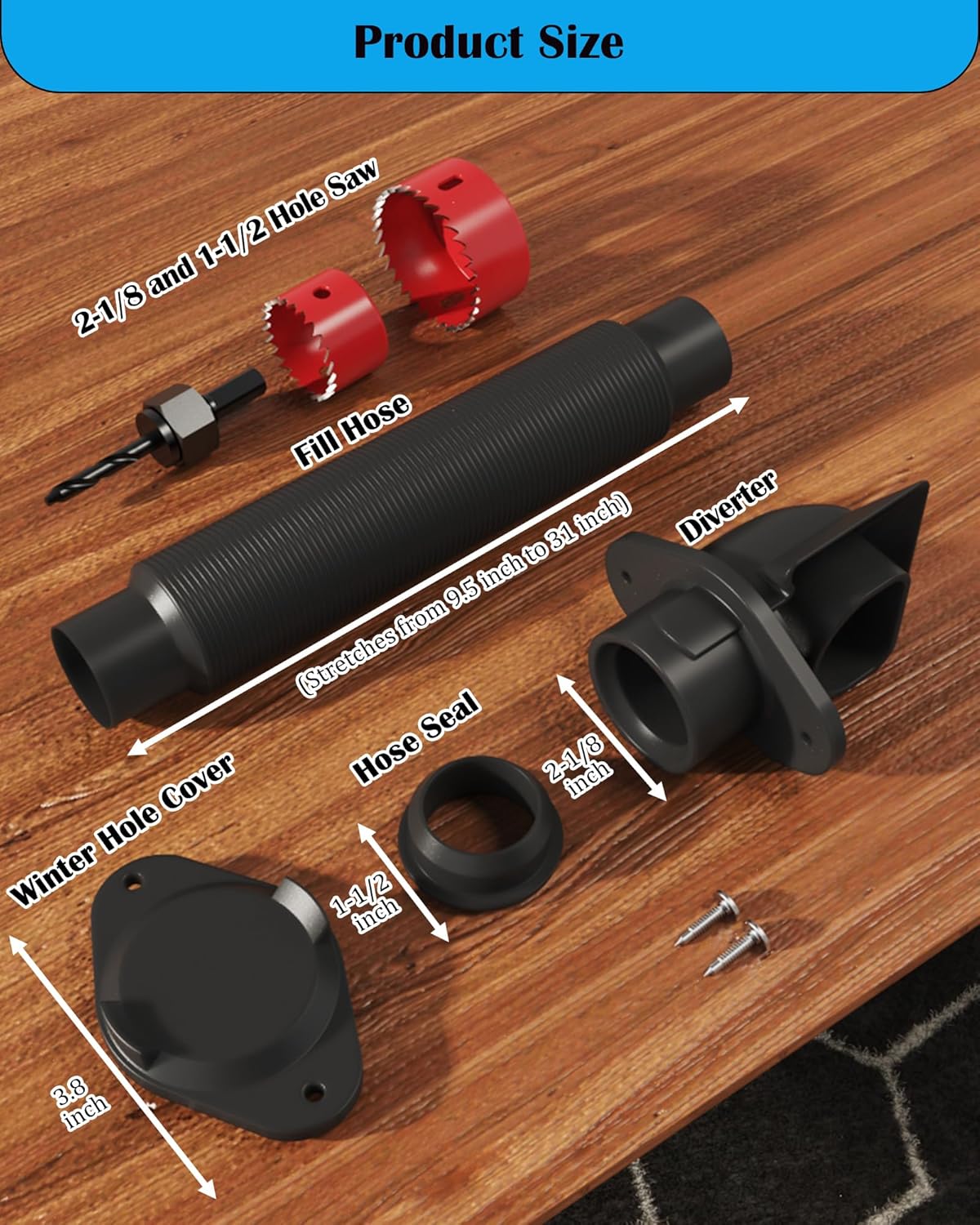 Rain Barrel Diverter Kit - Rain Barrel Downspout Diverter for Rectangular Downspouts, Easily Turn Plastic Containers into Rain Barrels, Easy Installation Without Dismantling (with Hole Saw Set)