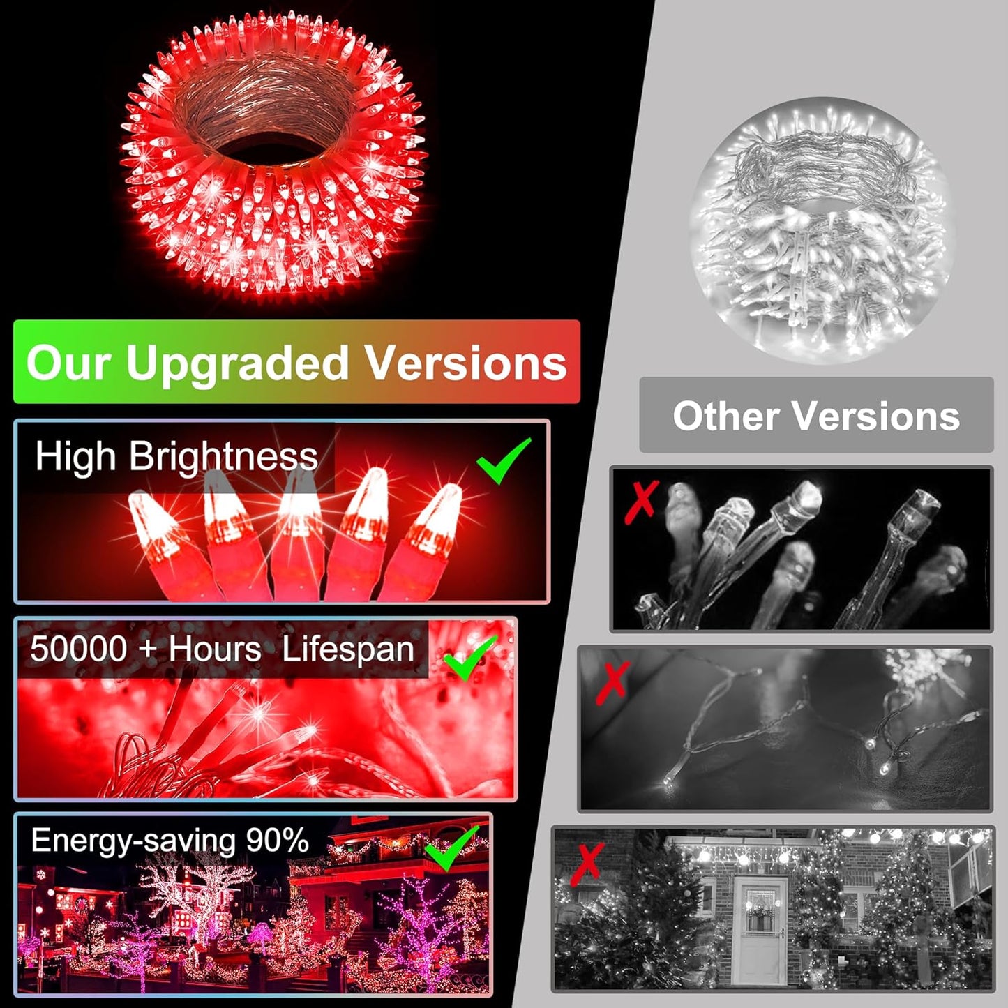 1500 LED Christmas Lights - Outdoor Use, 492ft Fairy Lights with 8 Modes, IP44 Waterproof for Xmas Patio, Yard, Fence, Deck, Balcony, Garden Decor in Red