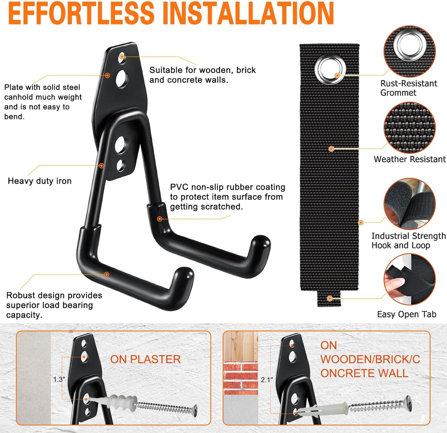 26 Pack Garage Hooks Heavy Duty Utility Steel with Anti-Slip Coating Wall Mount Storage Organizer for Hanging Power and Garden Tools, Ladders, Hose, Bikes, Ropes, Bulk Items, and More