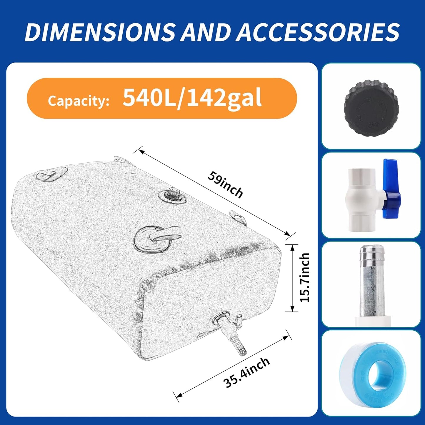 540 L/142 gal Water Bladder Storage Containers, Foldable Portable Water Tank Large Capacity Soft Water Bag, Drought Resistance, Fire Prevention, Emergency Water