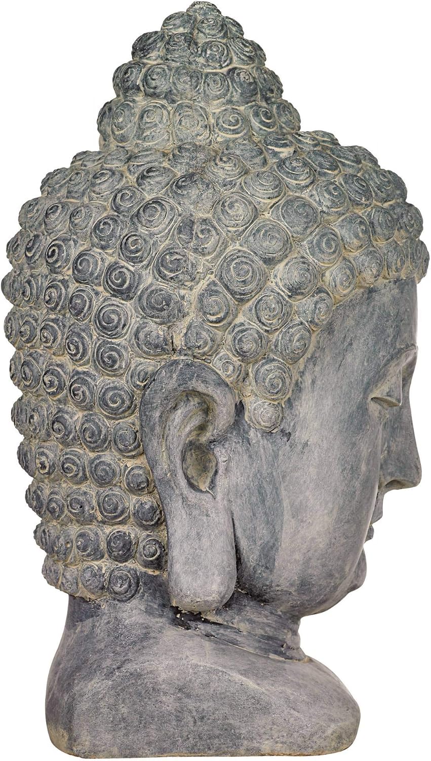 John Timberland Meditating Buddha Head Statue Sculpture Zen Asian Japanese Garden Decor Outdoor Front Porch Patio Yard Outside Home Balcony Gray Weathered Faux Stone Finish Resin 18 1/2" Tall
