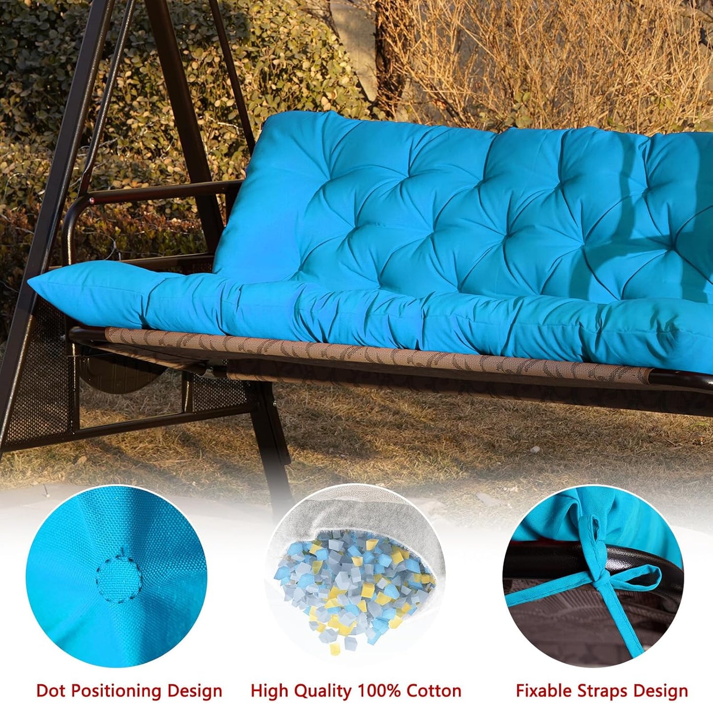 Porch Swing Cushions,Outdoor Cushions 3 Seater Replacement with Backrest, Waterproof Thickened Bench Cushion with Ties for Porch, Patio,Outdoor, Backyard and Garden (Sky Blue 60 * 40 in)