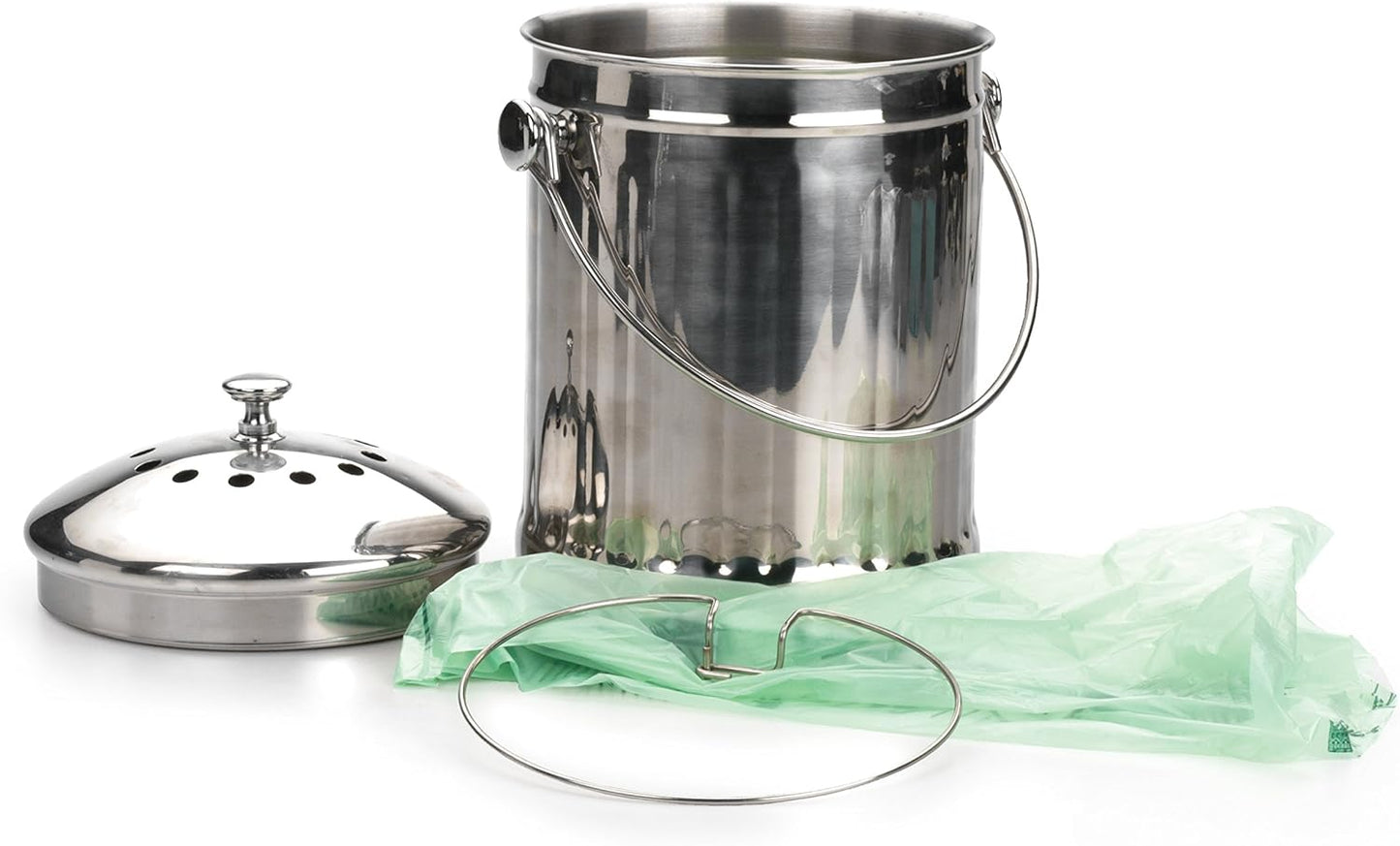 RSVP International Kitchen Collection Compost Pail, Dishwasher Safe, 1 Gallon Capacity, Stainless Steel
