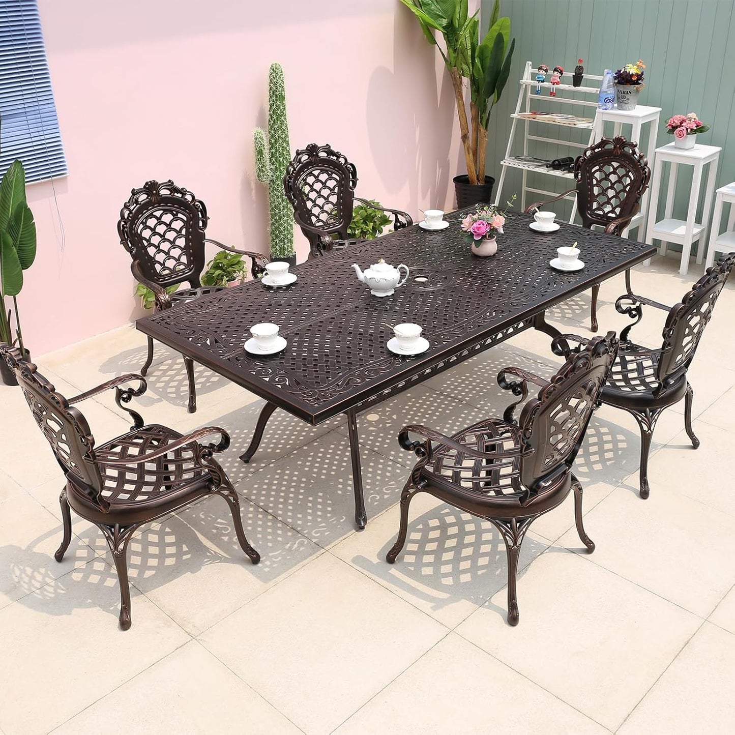 Outdoor Dining Chair Cast Aluminum Patio Chairs Set of 2 All-Weather Patio Dining Chair with Adjustable Feet for Backyard Garden (Avion Chair)