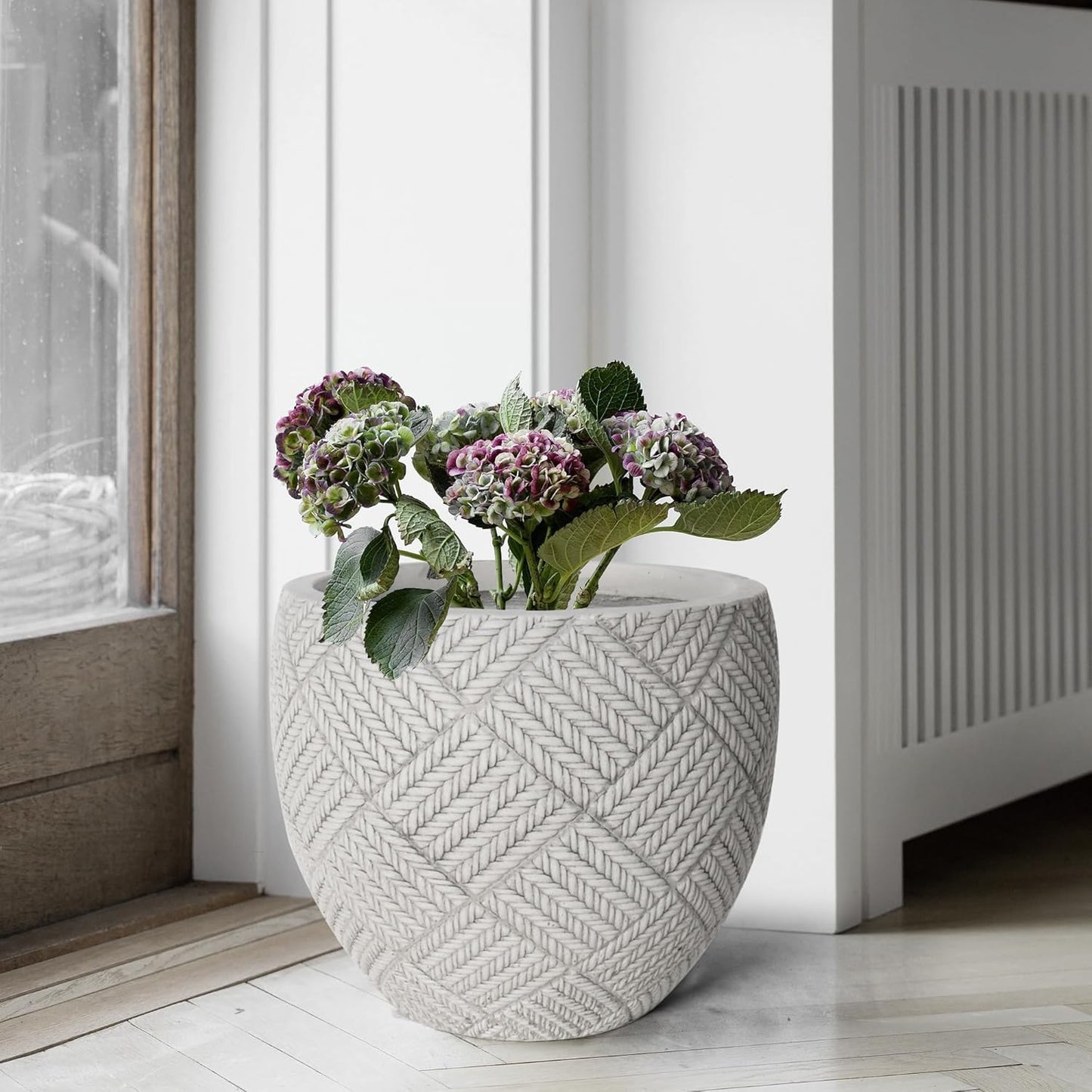 Oakrain Large Rustic Planters for Indoor Plants, 10” Decorative Round Vase with Drainage Hole, Distressed Planter Pot for Home Decor, Centerpieces Living Room, Washed Gray