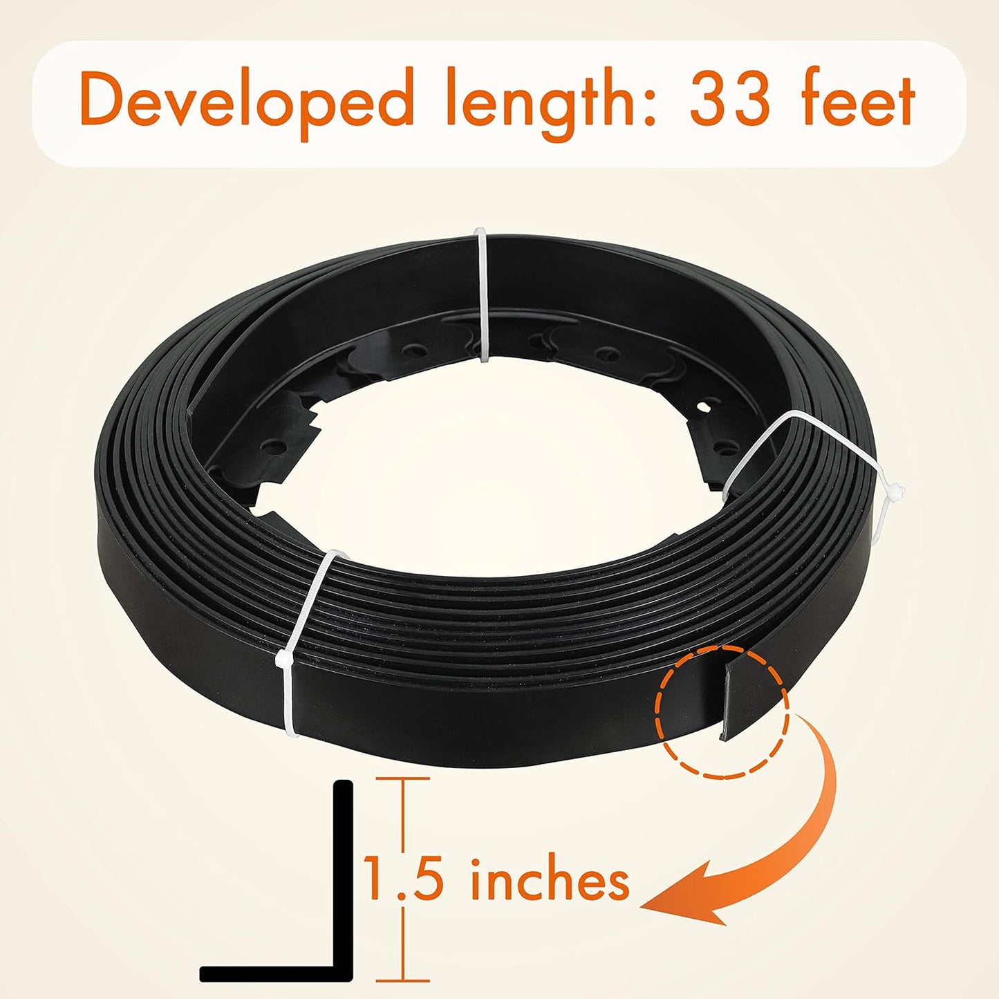 Gardzen 1.5" x 33' Landscape Edging Kit, Garden Edging Coil Comes with 40 Pcs Spikes, No Dig Lawn Border Design