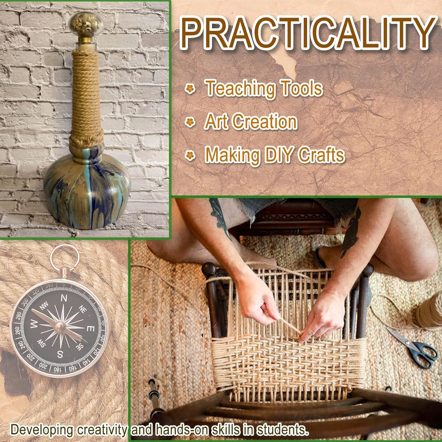 6mm Jute Twine String, 164 Feet 4 Ply Thick Heavy Duty Twine Rope for Crafts, Cat Scratching Post, Cats Toy Making, Gardening Plant, Packing, Bundling, Christmas, Wedding Decor